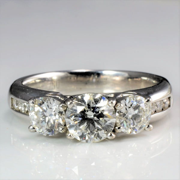High Set Three Stone Diamond & Accents Engagement Ring | 1.52 ctw, SZ 6 |