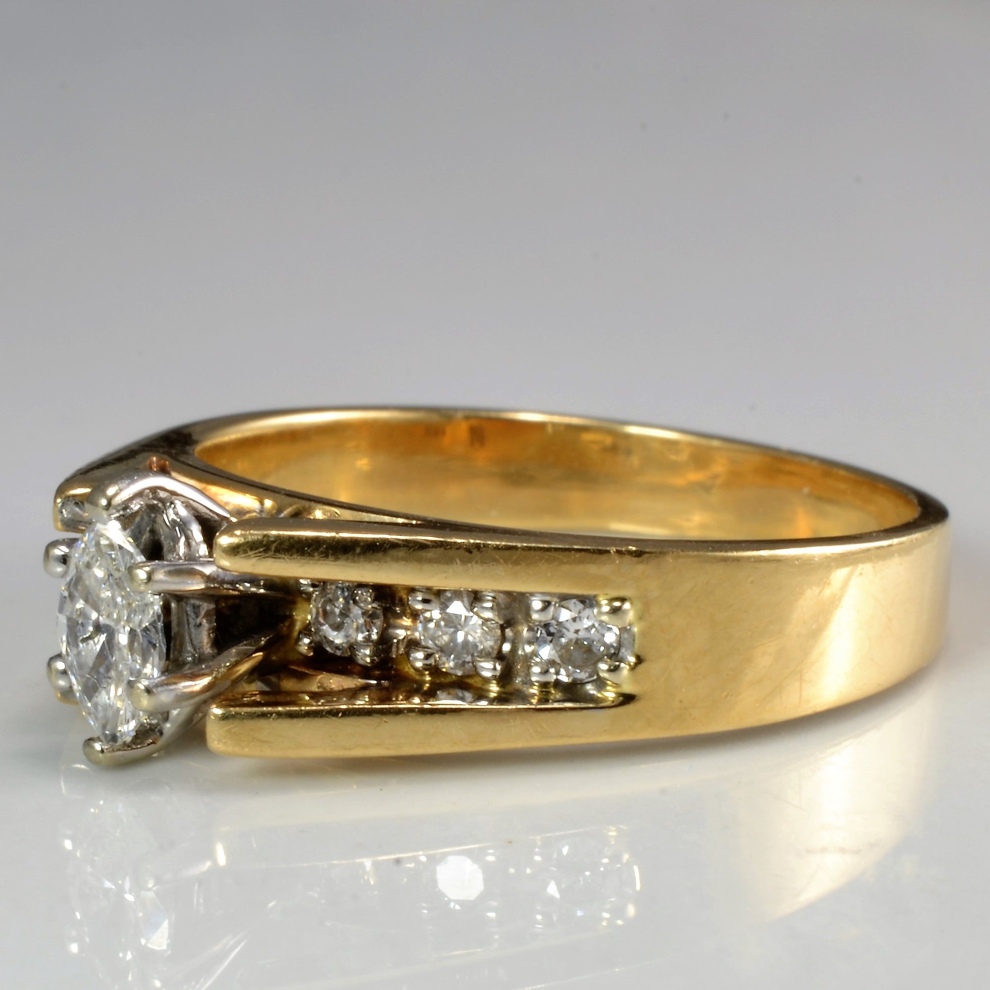 Tapered Marquise Diamond & Accents Engagement Ring | 0.37 ctw, SZ 6.5 |