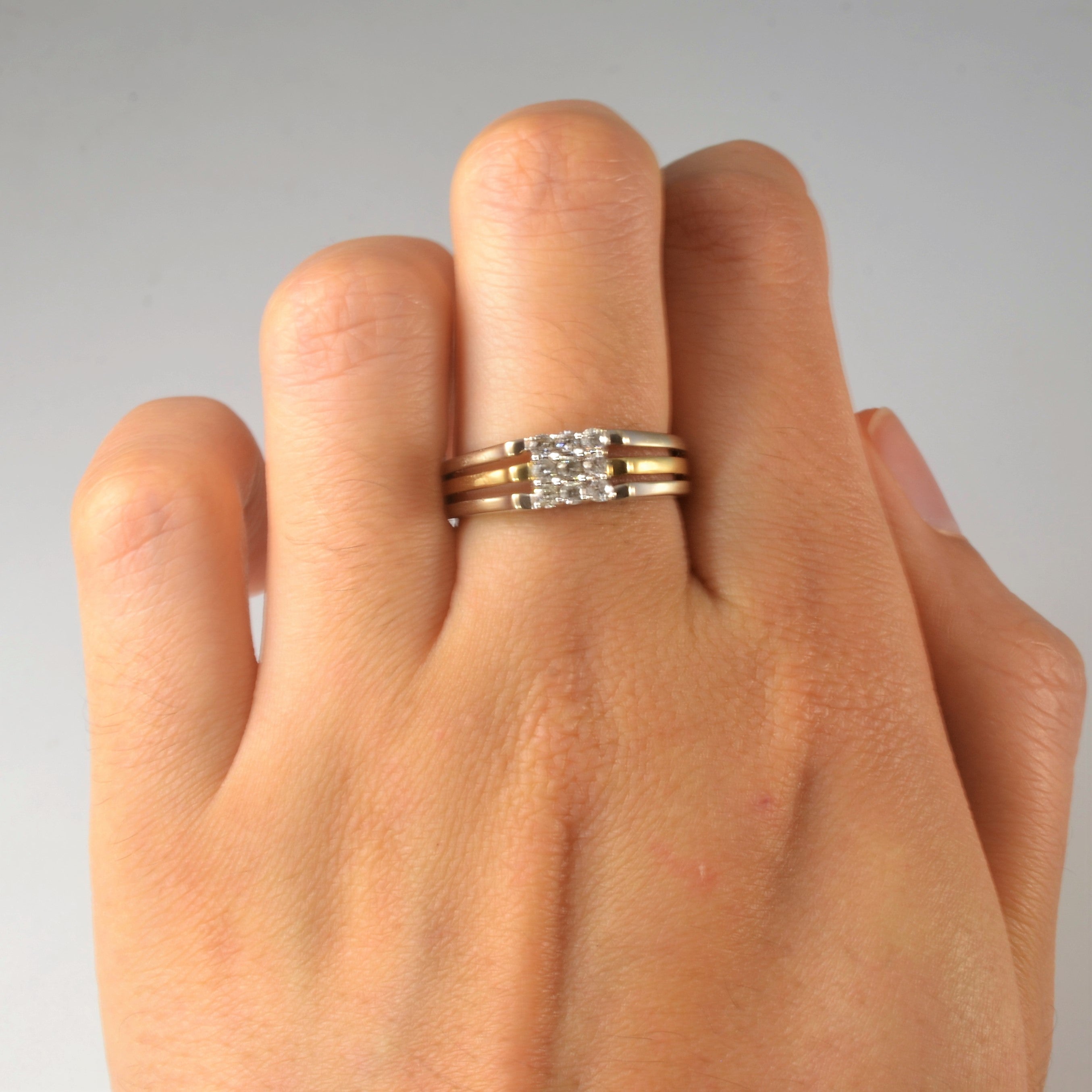 Two Tone Triple Row Diamond Grid Ring | 0.33ctw | SZ 6.25 |