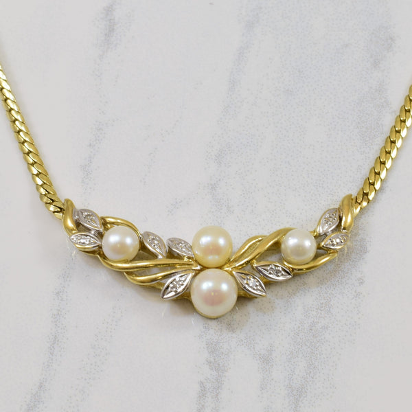 Pearl & Diamond Bar Necklace | 2.80ctw, 0.03ctw | 16