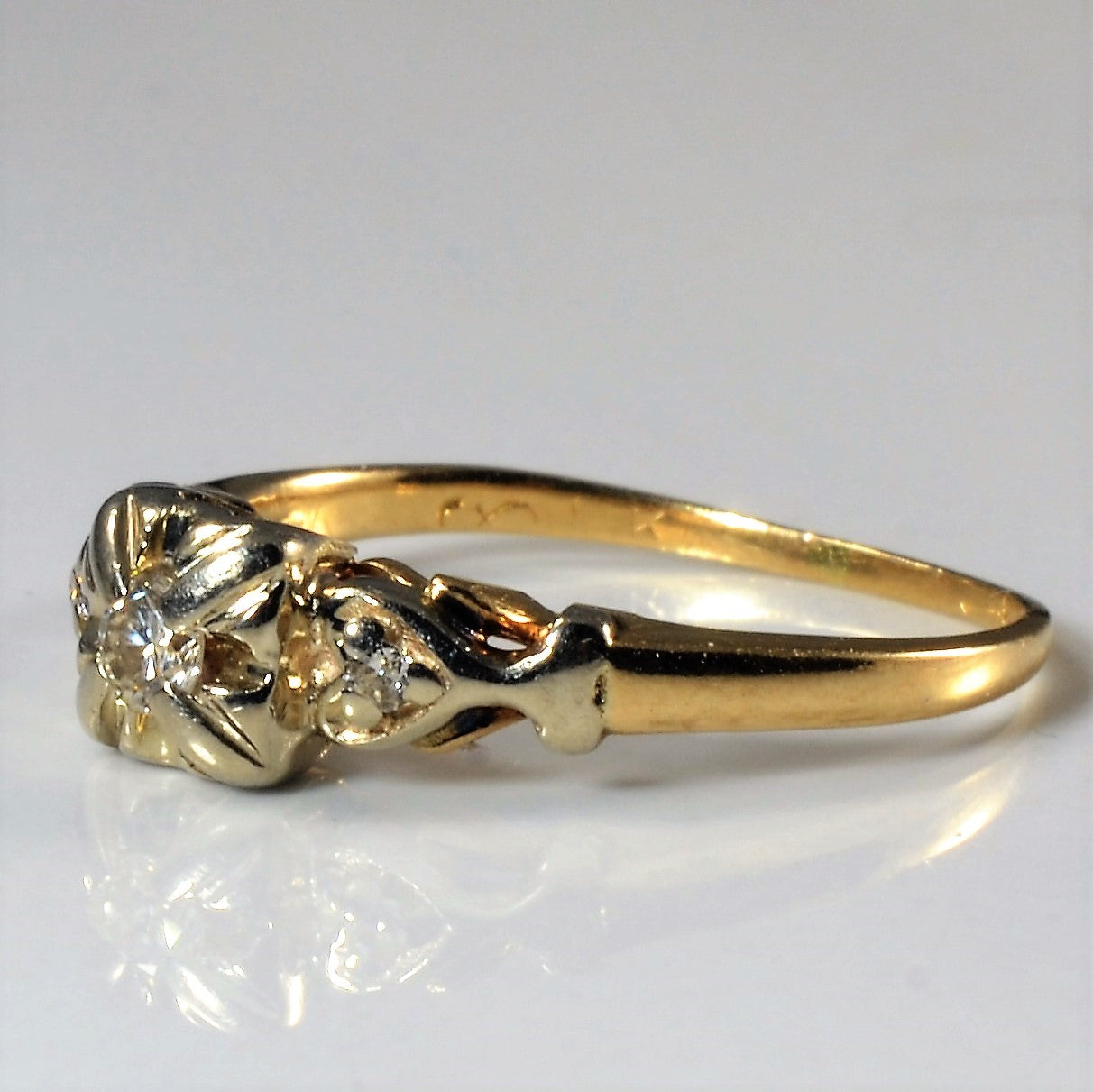 Retro Heart Detailed Three Stone Ring | 0.08ctw | SZ 4.75 |