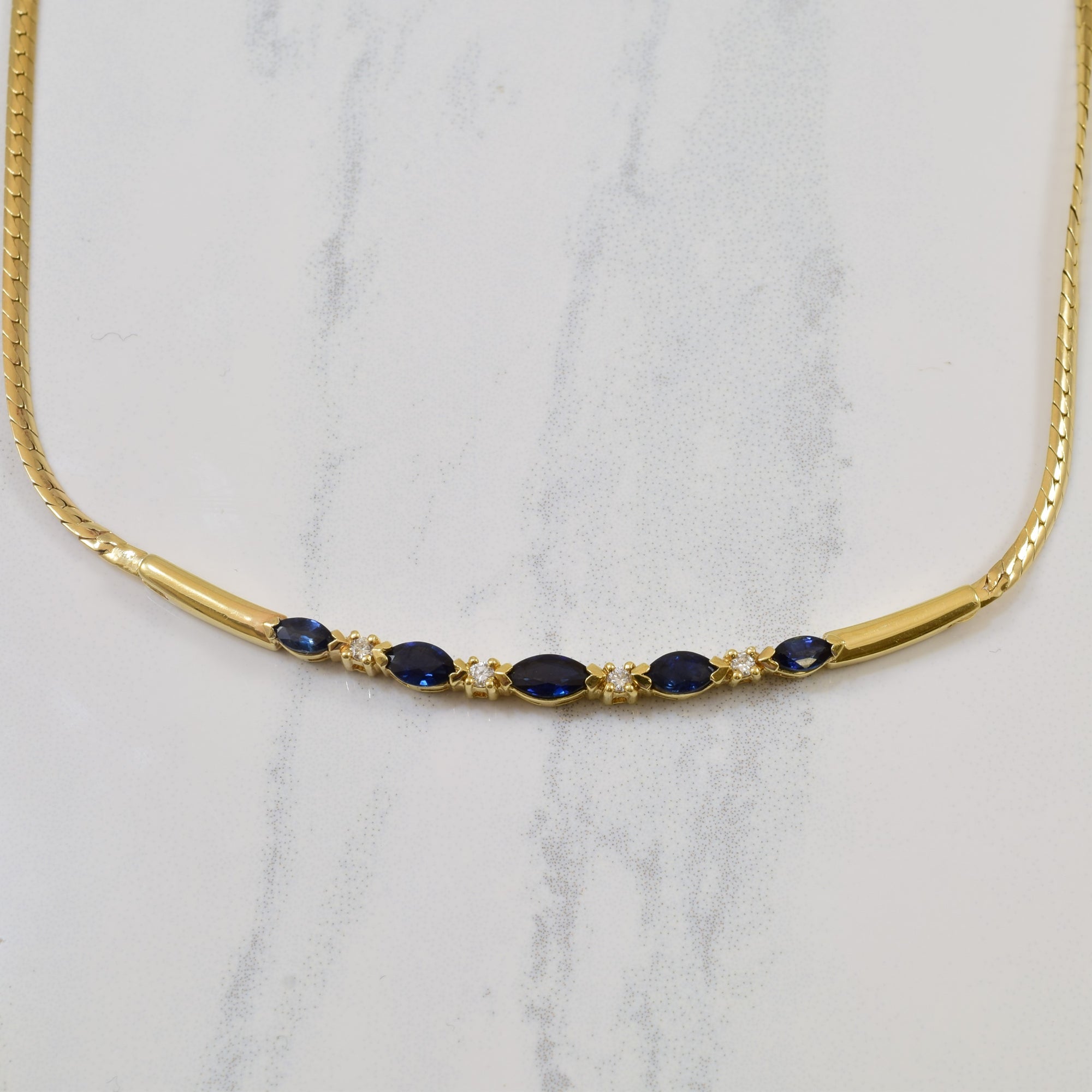 Marquise Sapphire & Diamond Bar Necklace | 0.75ctw, 0.08ctw | 16