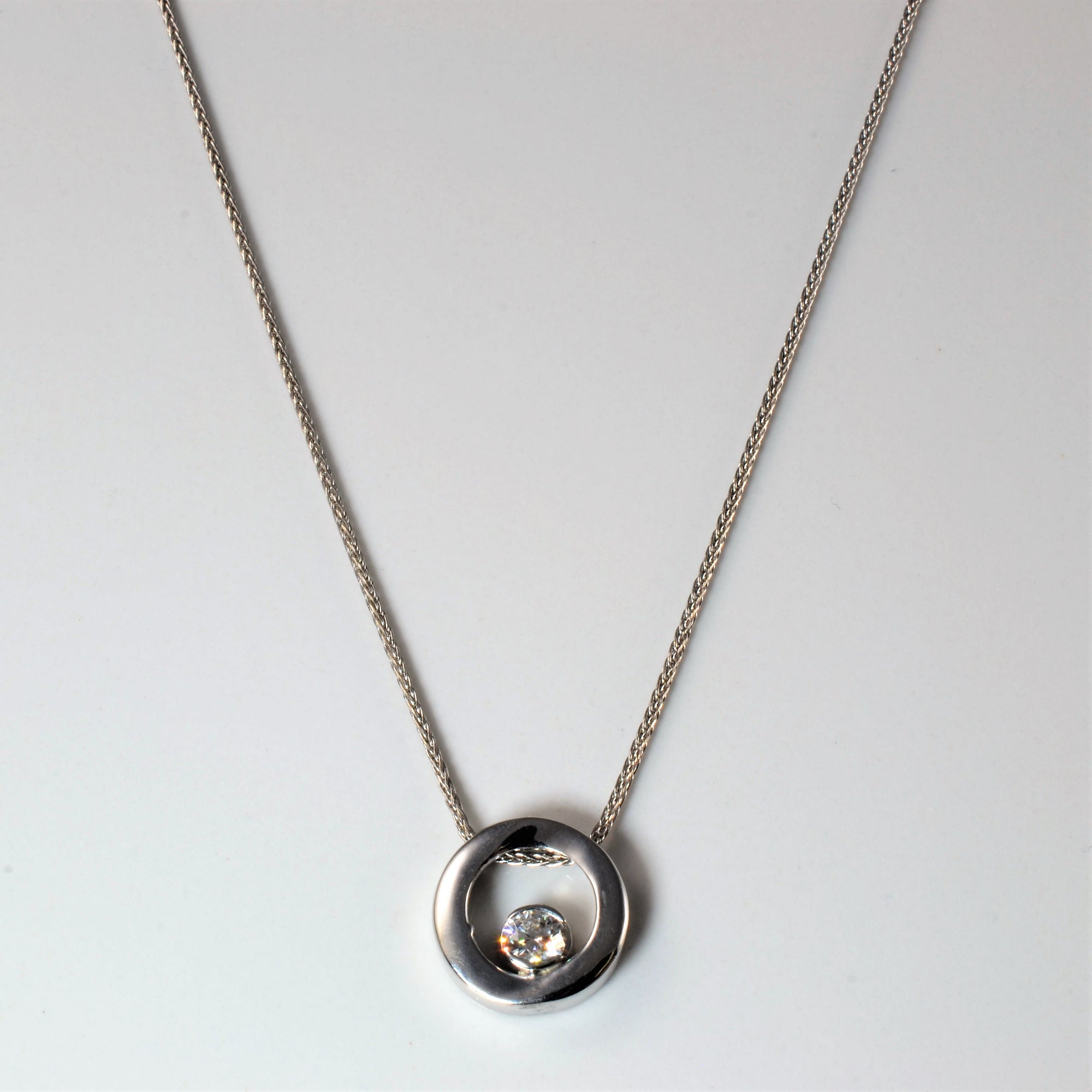 Semi Bezel Diamond Pendant Necklace | 0.32ct | 18