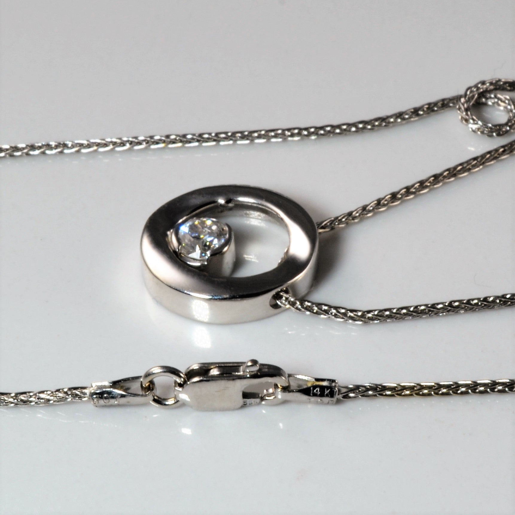 Semi Bezel Diamond Pendant Necklace | 0.32ct | 18