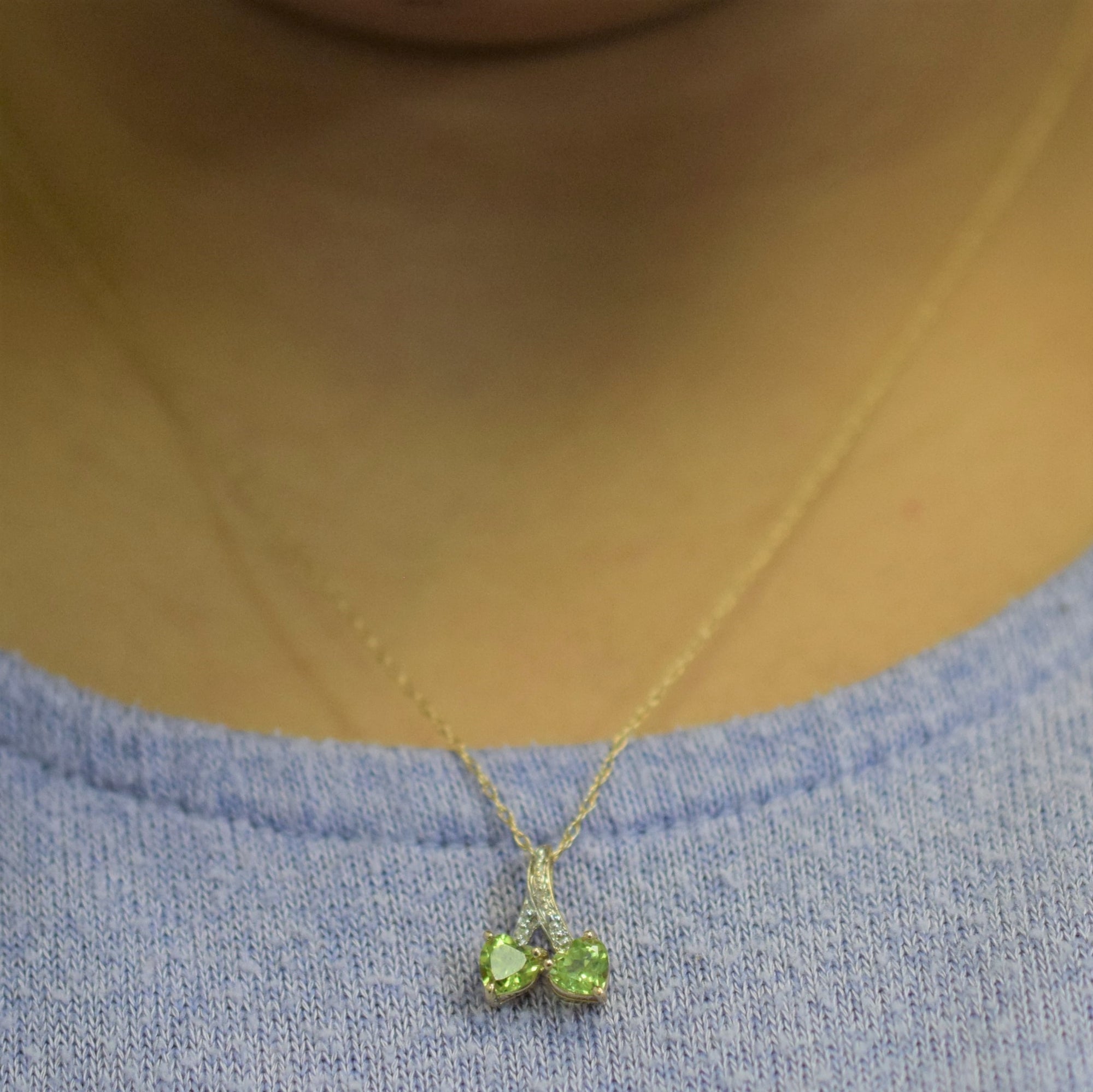 Double Heart Peridot & Diamond Necklace | 1.00ctw, 0.01ctw | 19