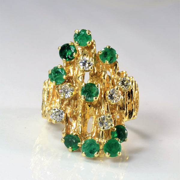 Abstract Emerald & Diamond Cocktail Ring | 0.65ctw, 0.35ctw | SZ 7 |