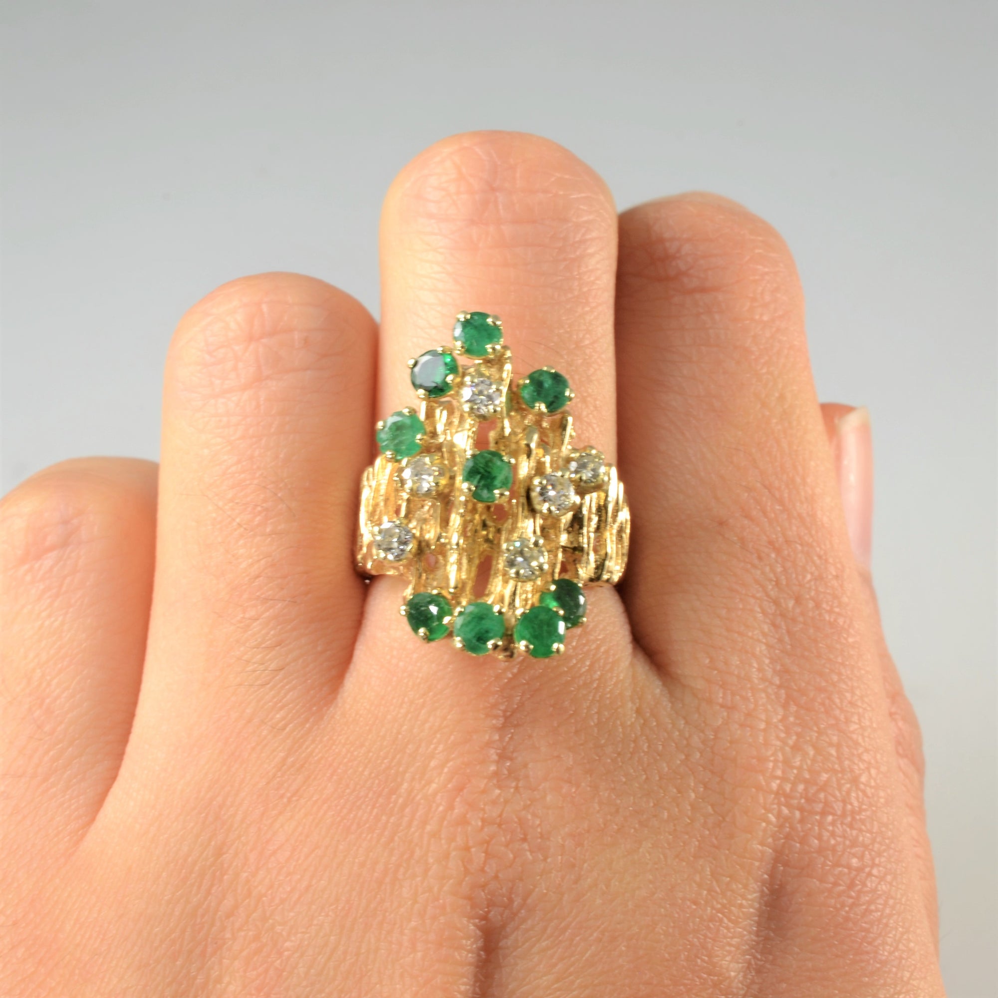 Abstract Emerald & Diamond Cocktail Ring | 0.65ctw, 0.35ctw | SZ 7 |