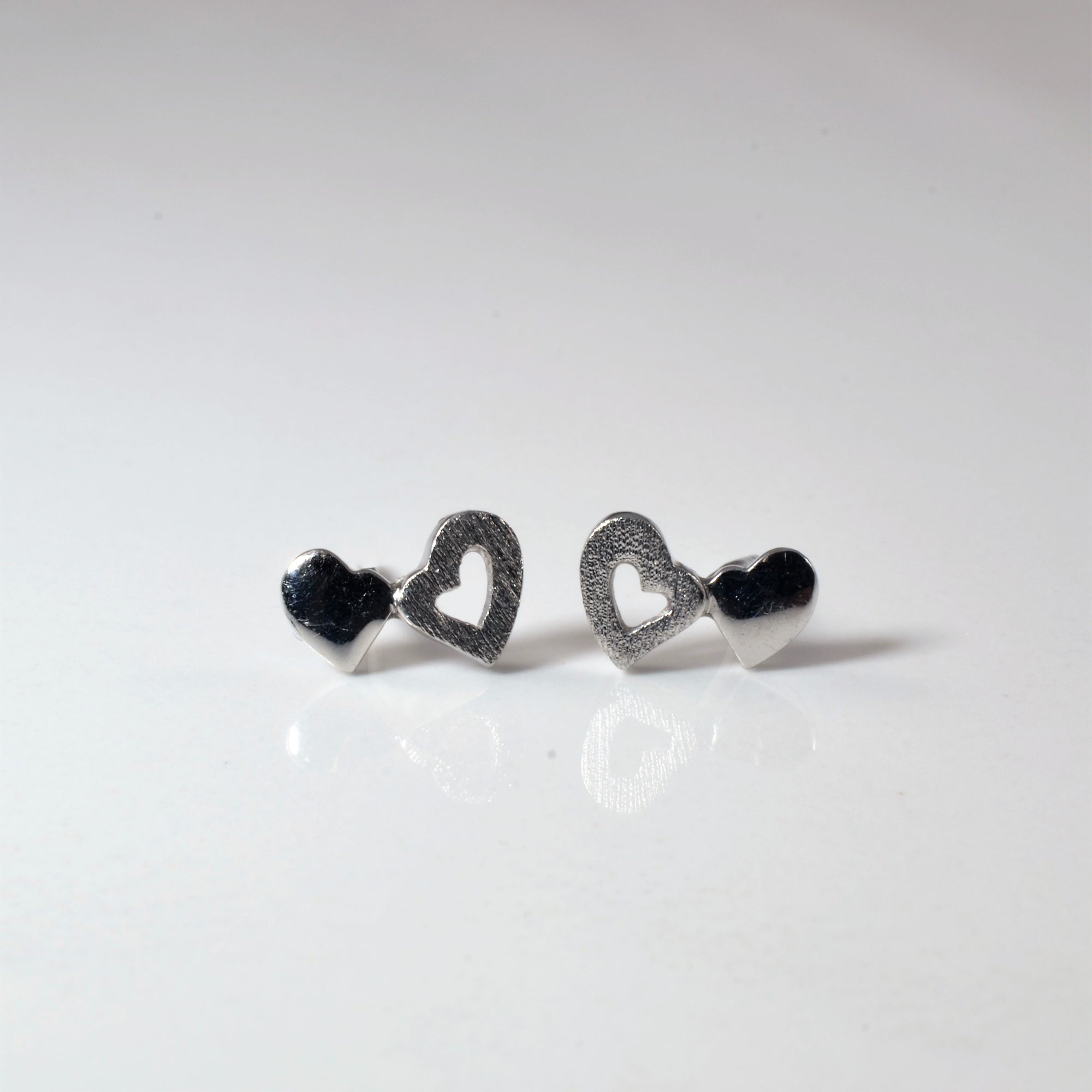 Platinum Double Heart Stud Earrings |