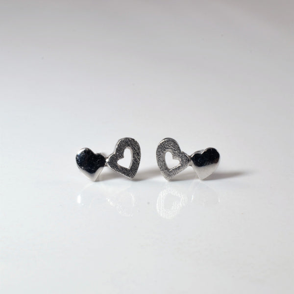 Platinum Double Heart Stud Earrings |