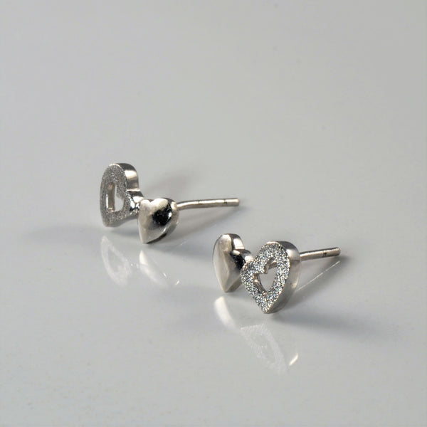 Platinum Double Heart Stud Earrings |