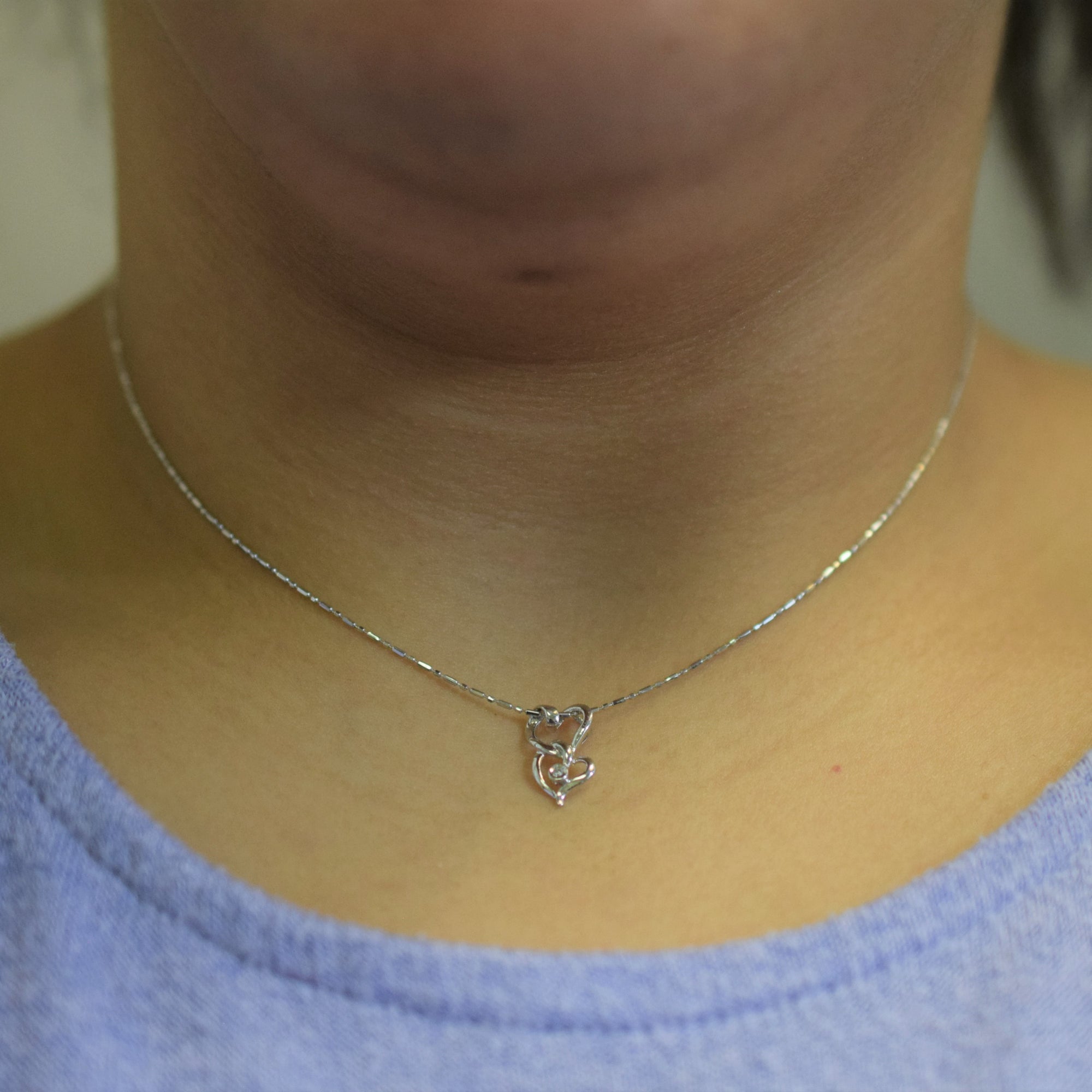 Double Heart Diamond Necklace | 0.01ct | 16