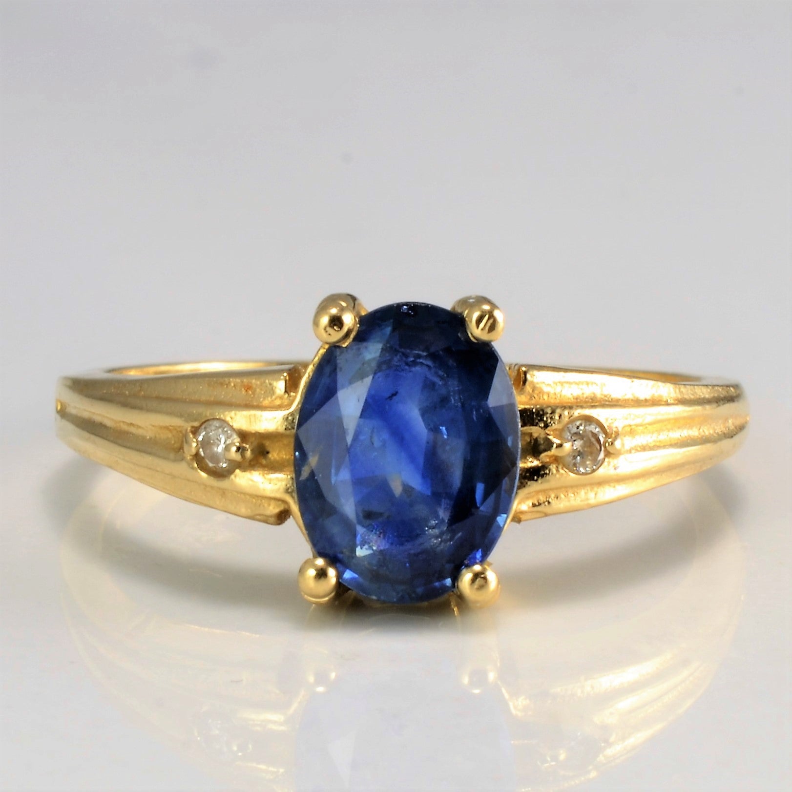 Three Stone Sapphire & Diamond Ring | 0.02 ctw, SZ 7.25 |
