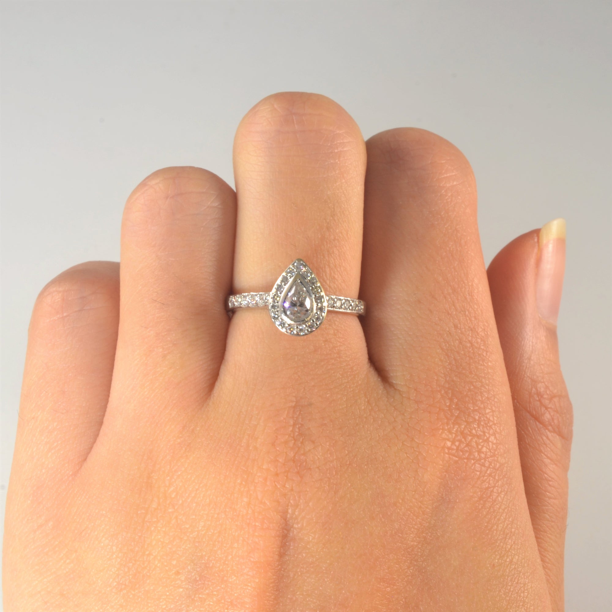 Pear Cut Diamond Halo Engagement Ring | 0.54ctw | SZ 6 |