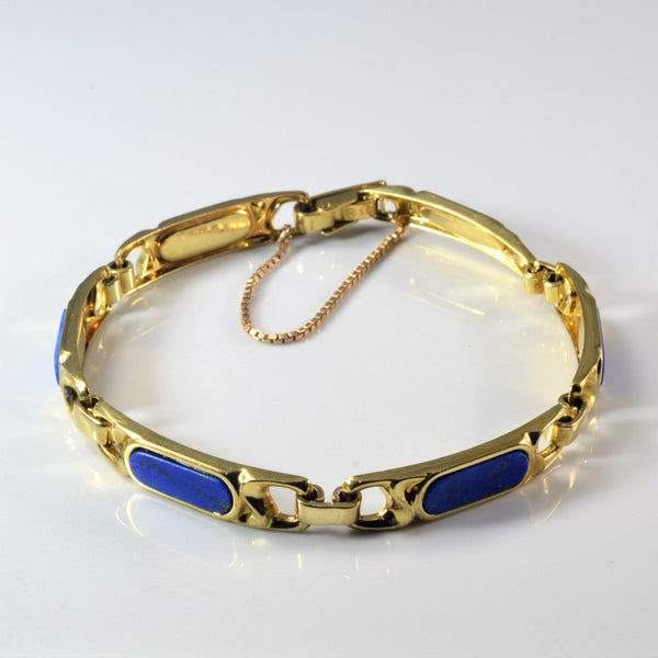 Bezel Set Lapis Inlay Gold Chain Bracelet | 4.50ctw | 7.5