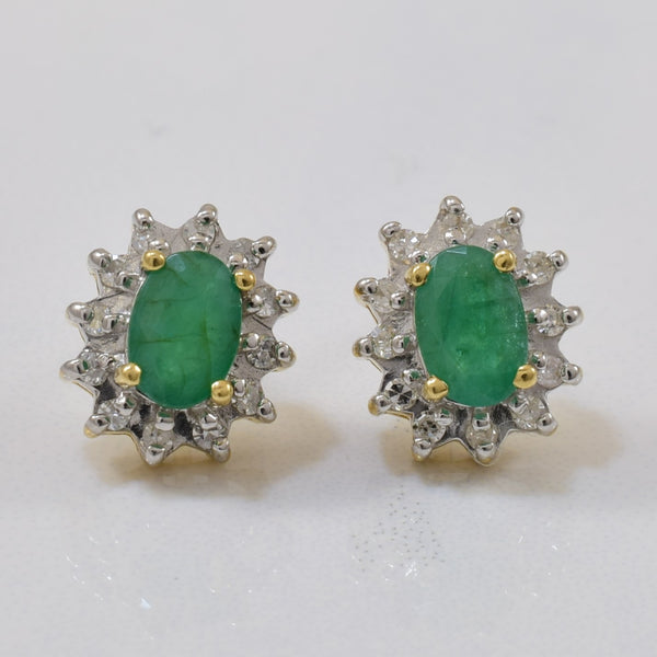 Emerald & Diamond Halo Stud Earrings | 1.00ctw, 0.12ctw |