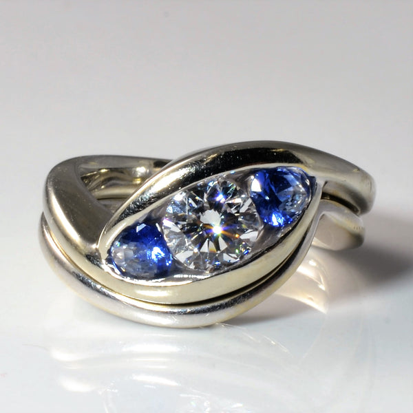 Three Stone Diamond & Sapphire Wedding Set | 0.50ctw, 0.59ct | SZ 4.75 |