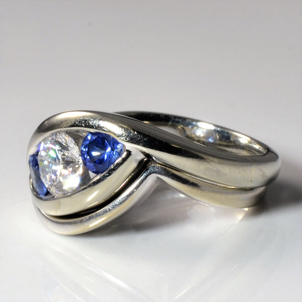 Three Stone Diamond & Sapphire Wedding Set | 0.50ctw, 0.59ct | SZ 4.75 |