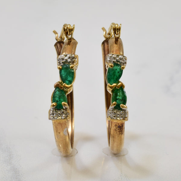 Emerald & Diamond Hoop Earrings | 0.90ctw, 0.04ctw |