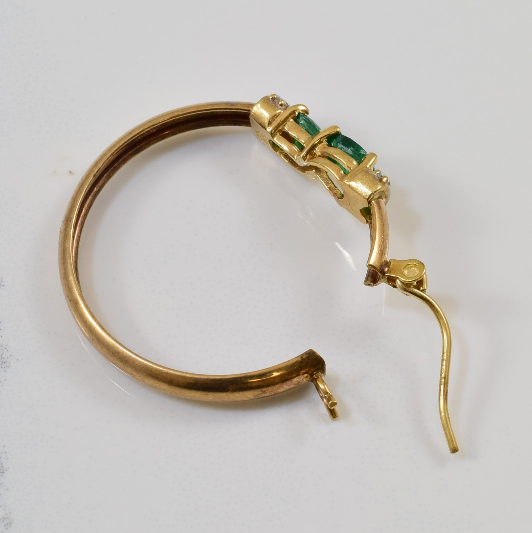 Emerald & Diamond Hoop Earrings | 0.90ctw, 0.04ctw |