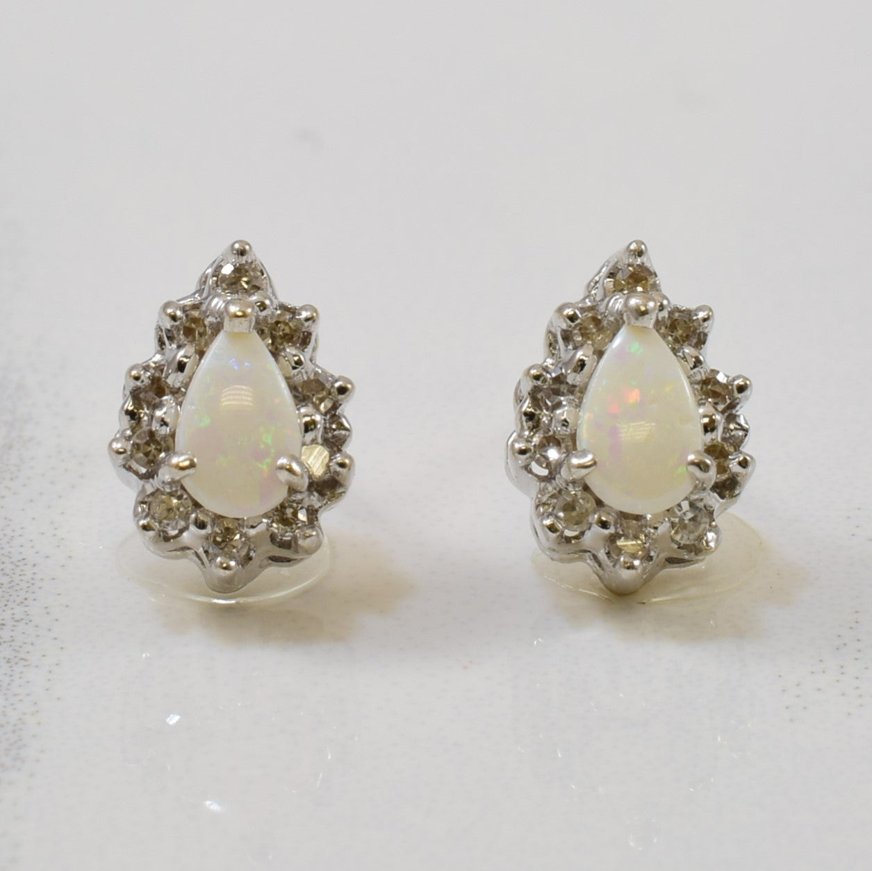 Opal & Diamond Halo Stud Earrings | 0.30ctw, 0.10ctw |