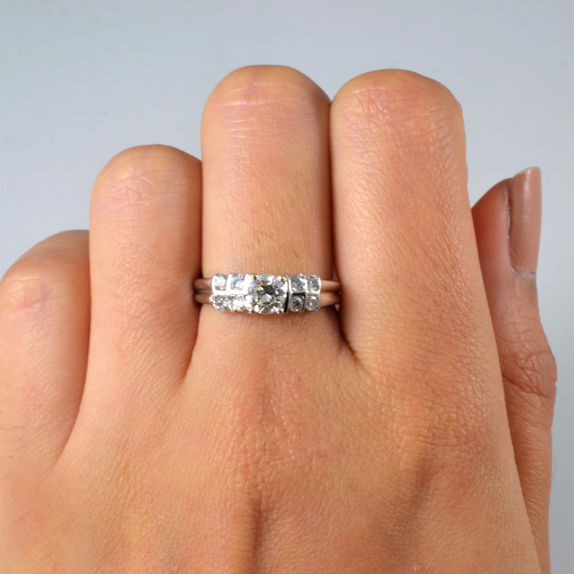 Diamond Grid Accented Engagement Ring | 0.74ctw | SZ 6.75 |