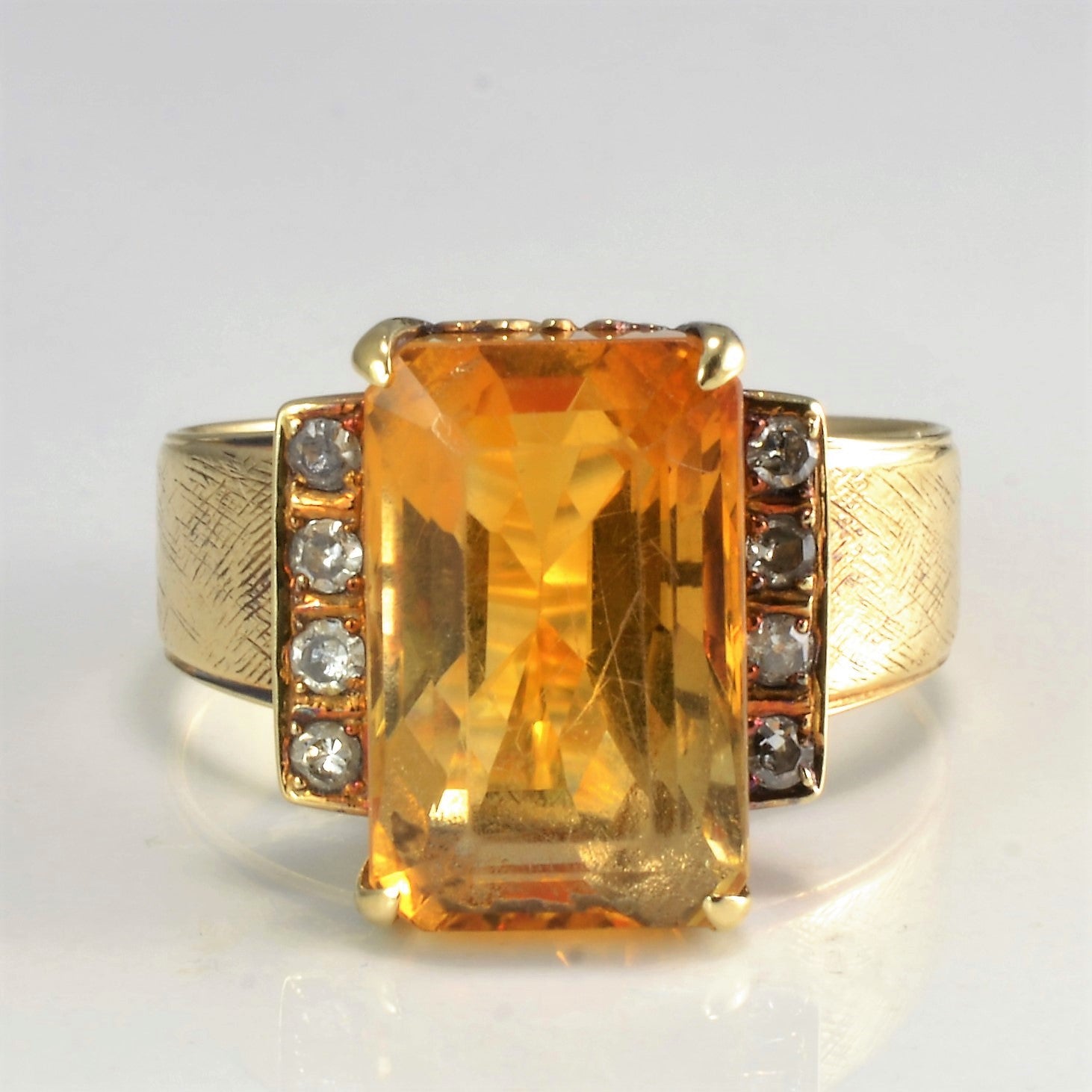 Retro Citrine & Diamond Cocktail Ring | 0.12ctw, 10.00ct | SZ 7.5 |