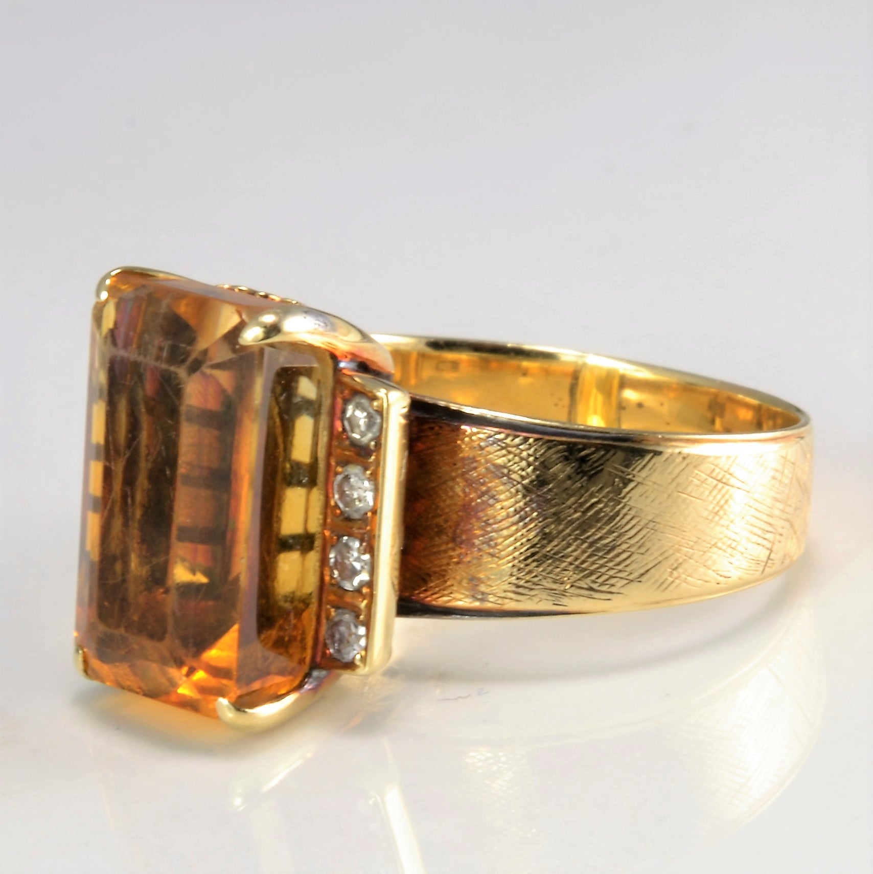 Retro Citrine & Diamond Cocktail Ring | 0.12ctw, 10.00ct | SZ 7.5 |