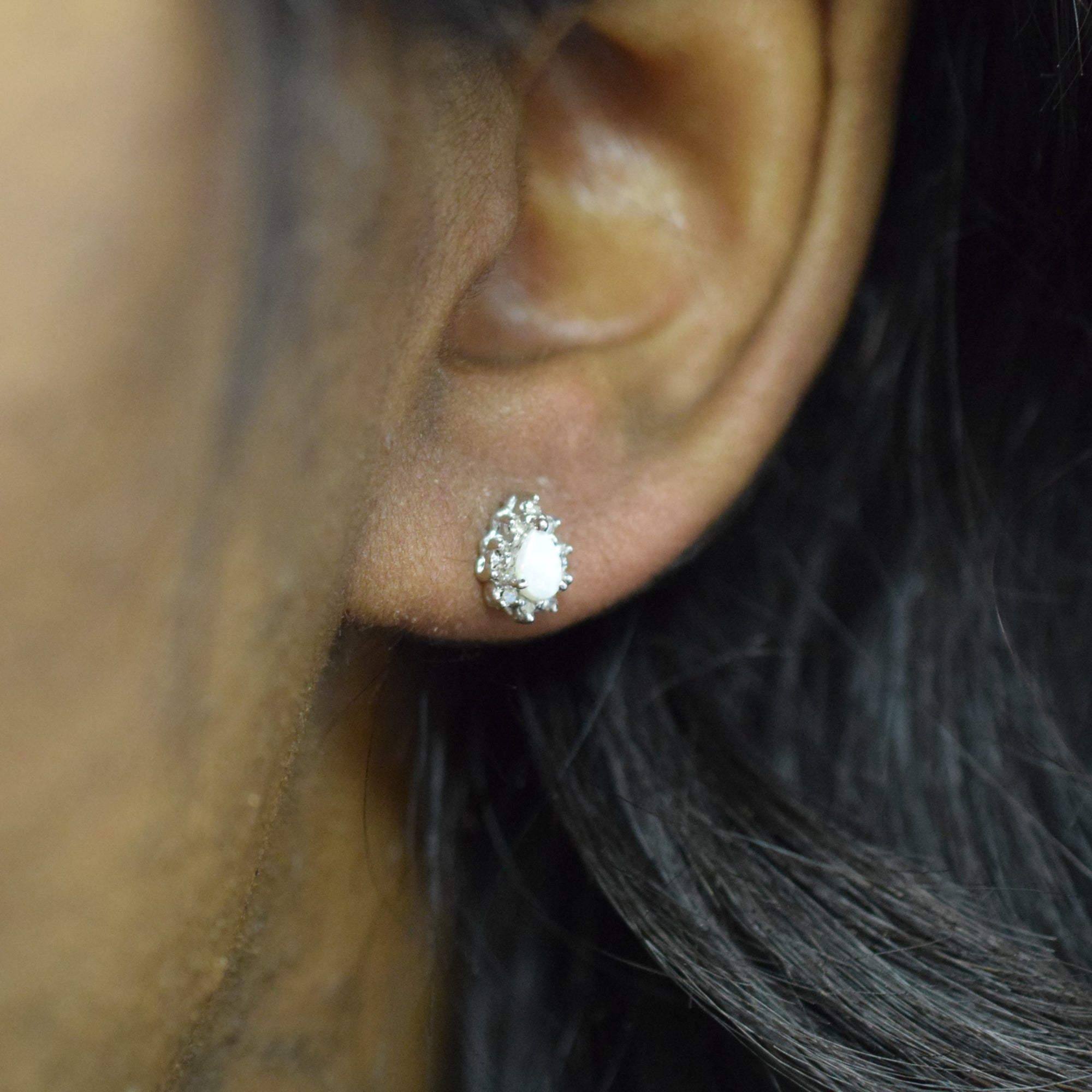 Opal & Diamond Halo Stud Earrings | 0.30ctw, 0.10ctw |