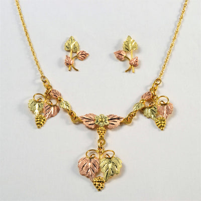 Two Tone Gold Leaf Necklace & Earrings Suite | 16