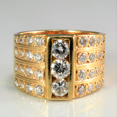 Three Stone & Cluster Accents Diamond Wide Ring | 1.30 ctw, SZ 4.25 |