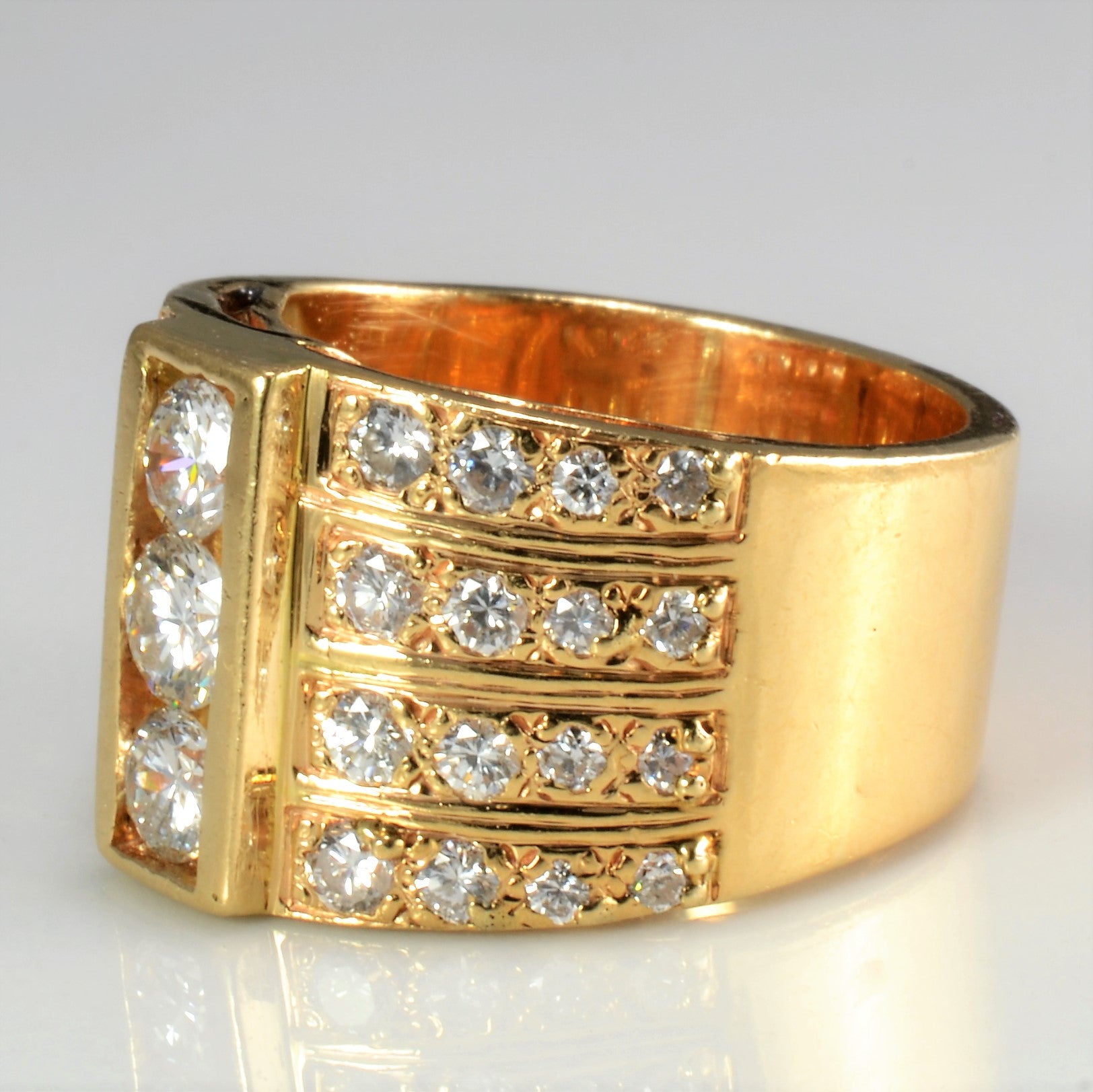 Three Stone & Cluster Accents Diamond Wide Ring | 1.30 ctw, SZ 4.25 |