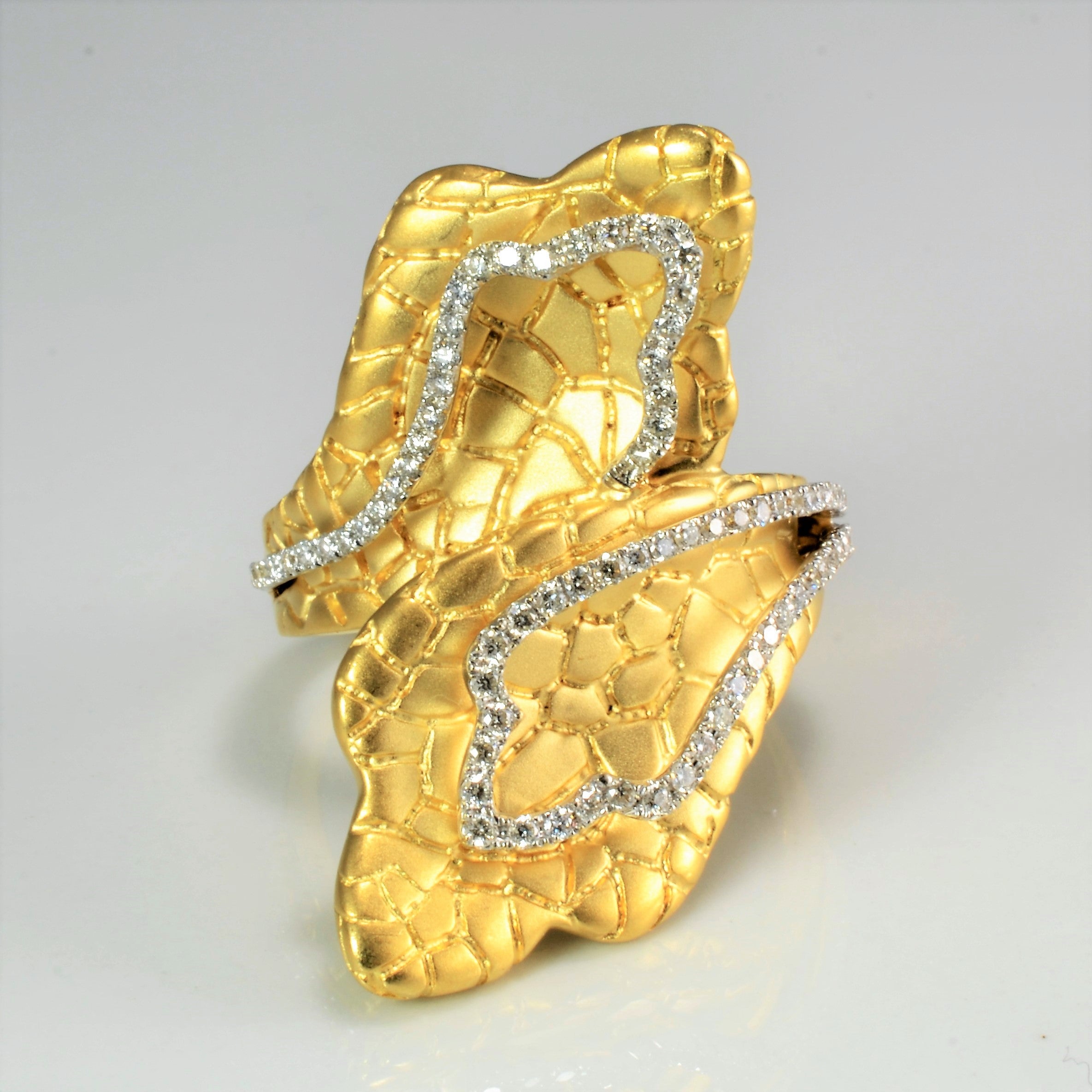 Textured Leaf Design Diamond Bypass Wide Ring | 0.40 ctw, SZ 6.5 |