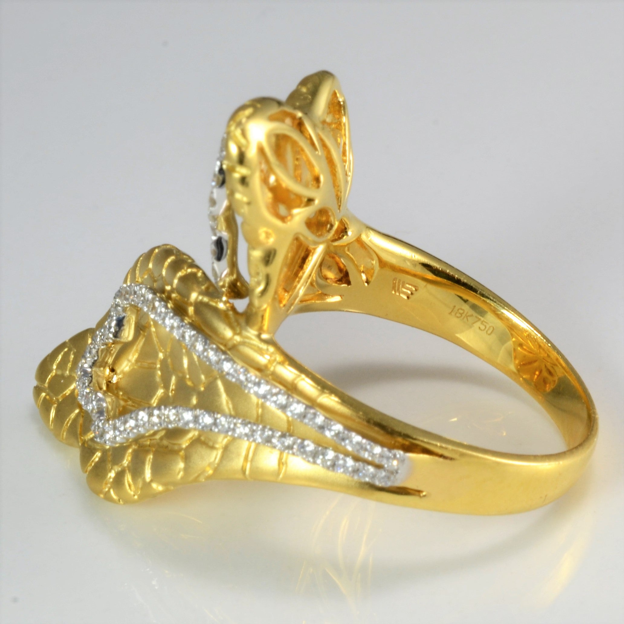 Textured Leaf Design Diamond Bypass Wide Ring | 0.40 ctw, SZ 6.5 |