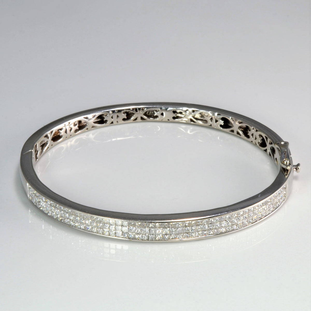 Princess Cut Pavé Set Diamond Bangle | 3.75ctw | 8''|