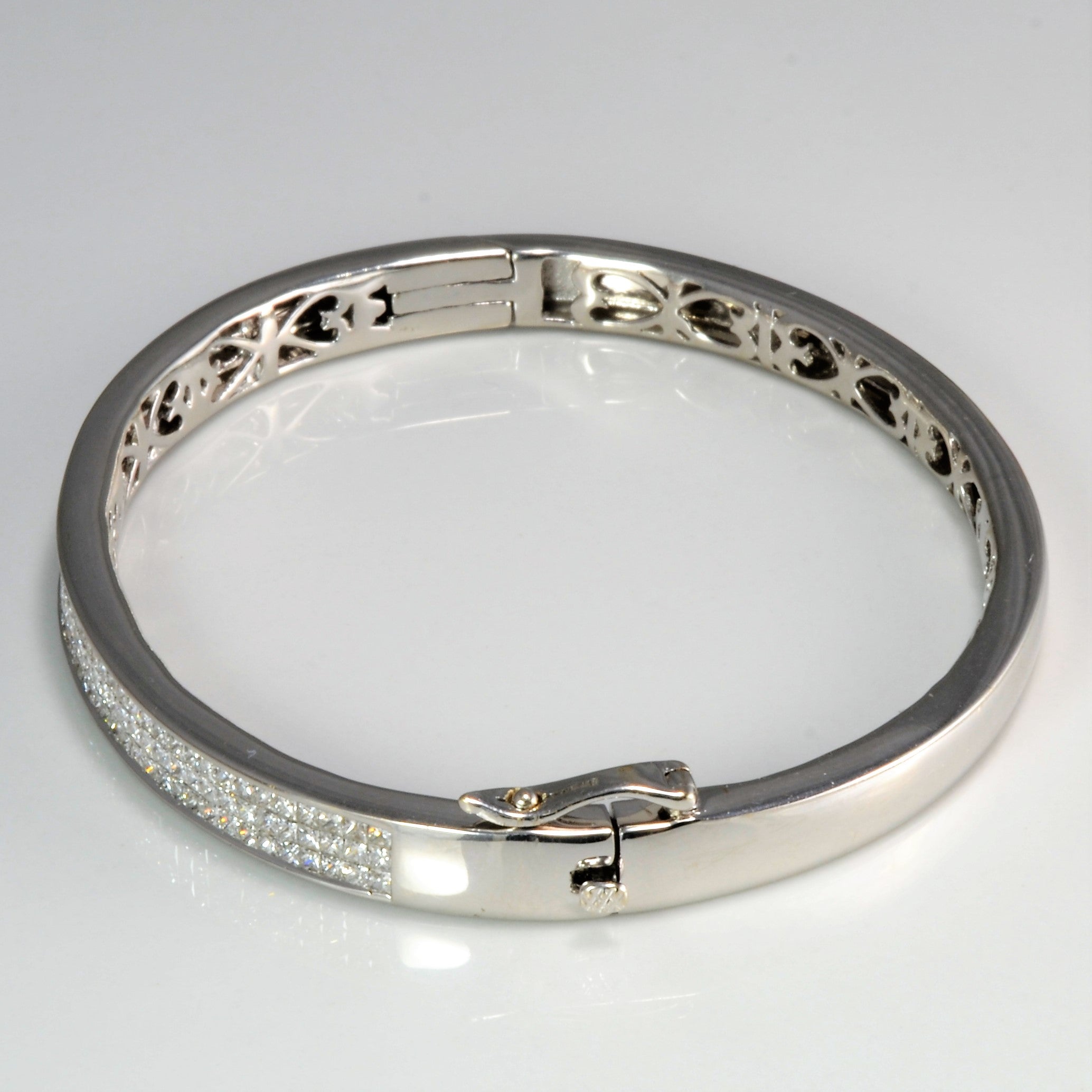 Princess Pave Diamond White Gold Bangle | 3.75 ctw, 8''|