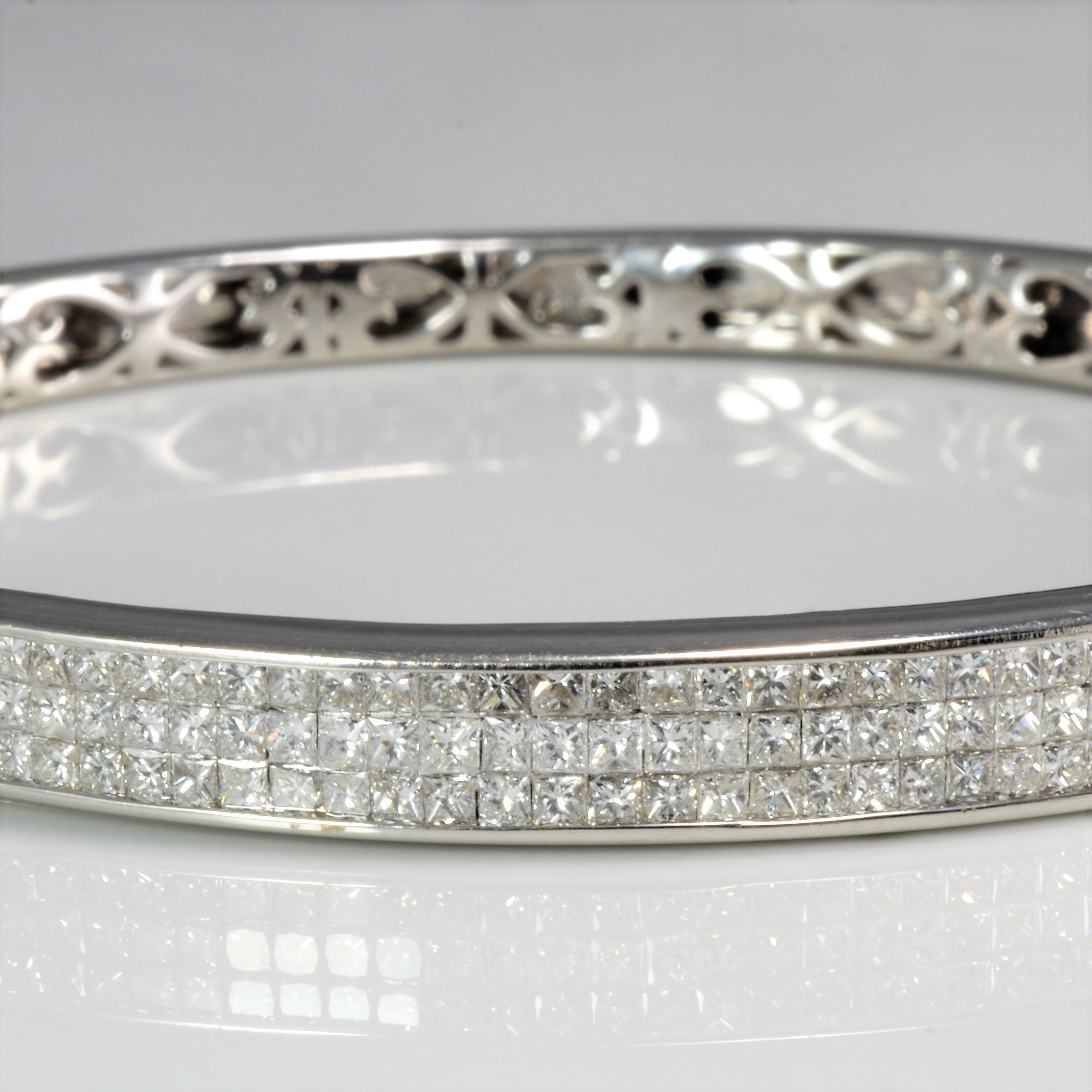 Princess Pave Diamond White Gold Bangle | 3.75 ctw, 8''|