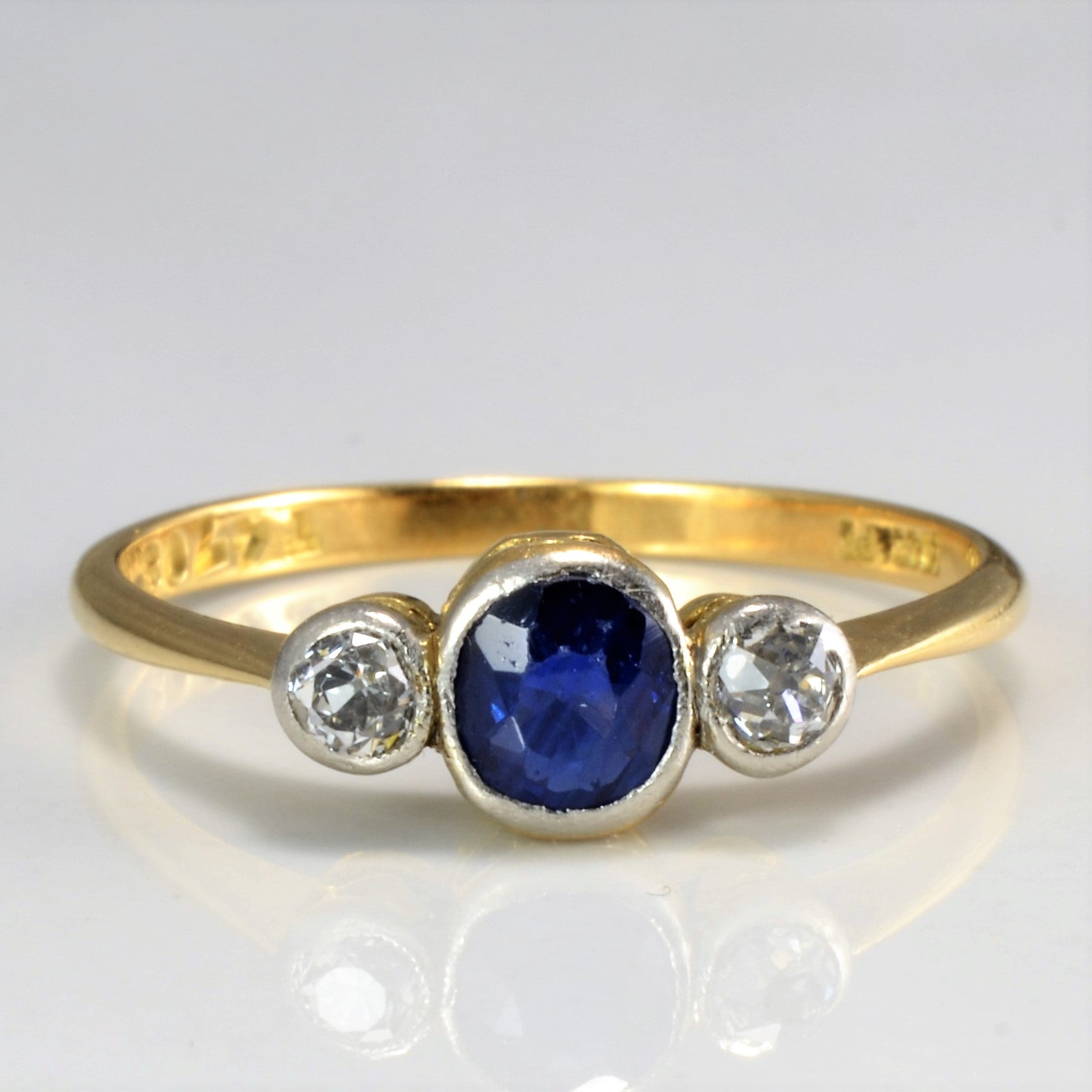 Victorian Three Stone Diamond & Sapphire Ring | 0.16 ctw, SZ 7.75 |