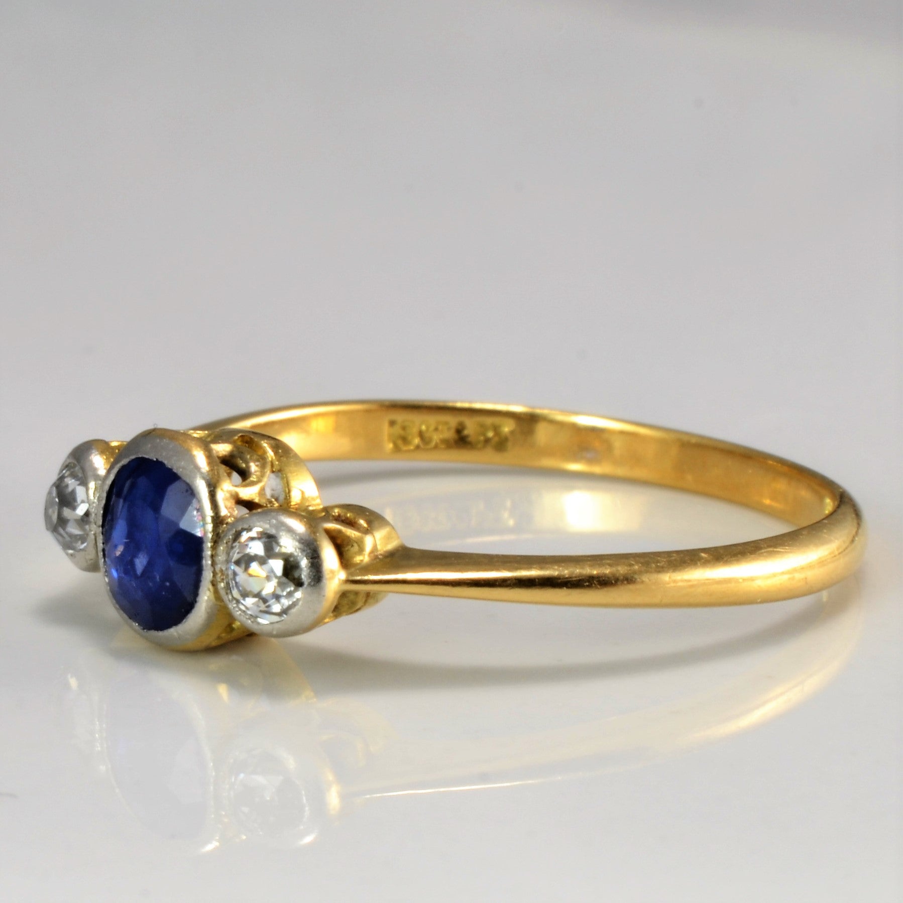 Victorian Three Stone Diamond & Sapphire Ring | 0.16 ctw, SZ 7.75 |