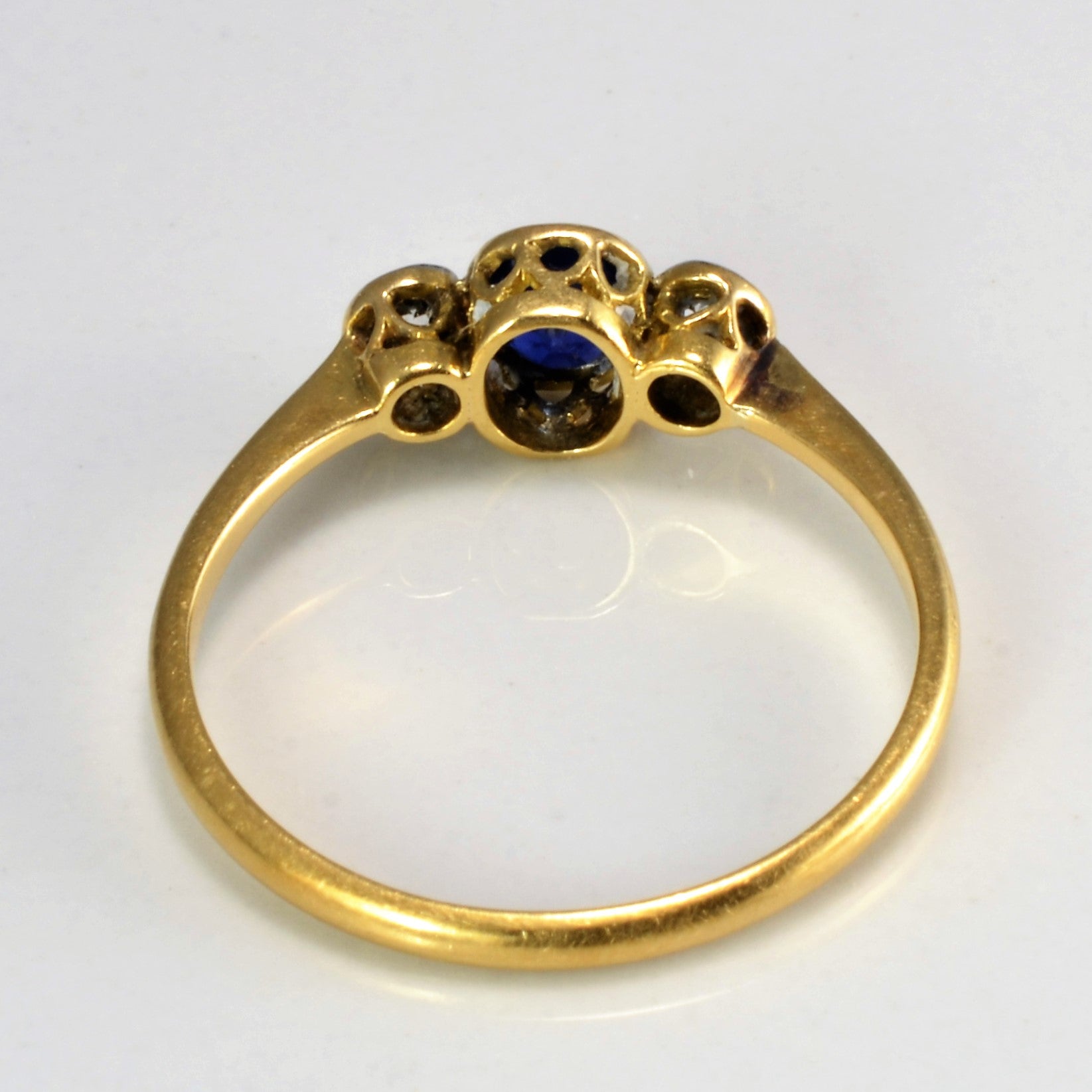 Victorian Three Stone Diamond & Sapphire Ring | 0.16 ctw, SZ 7.75 |