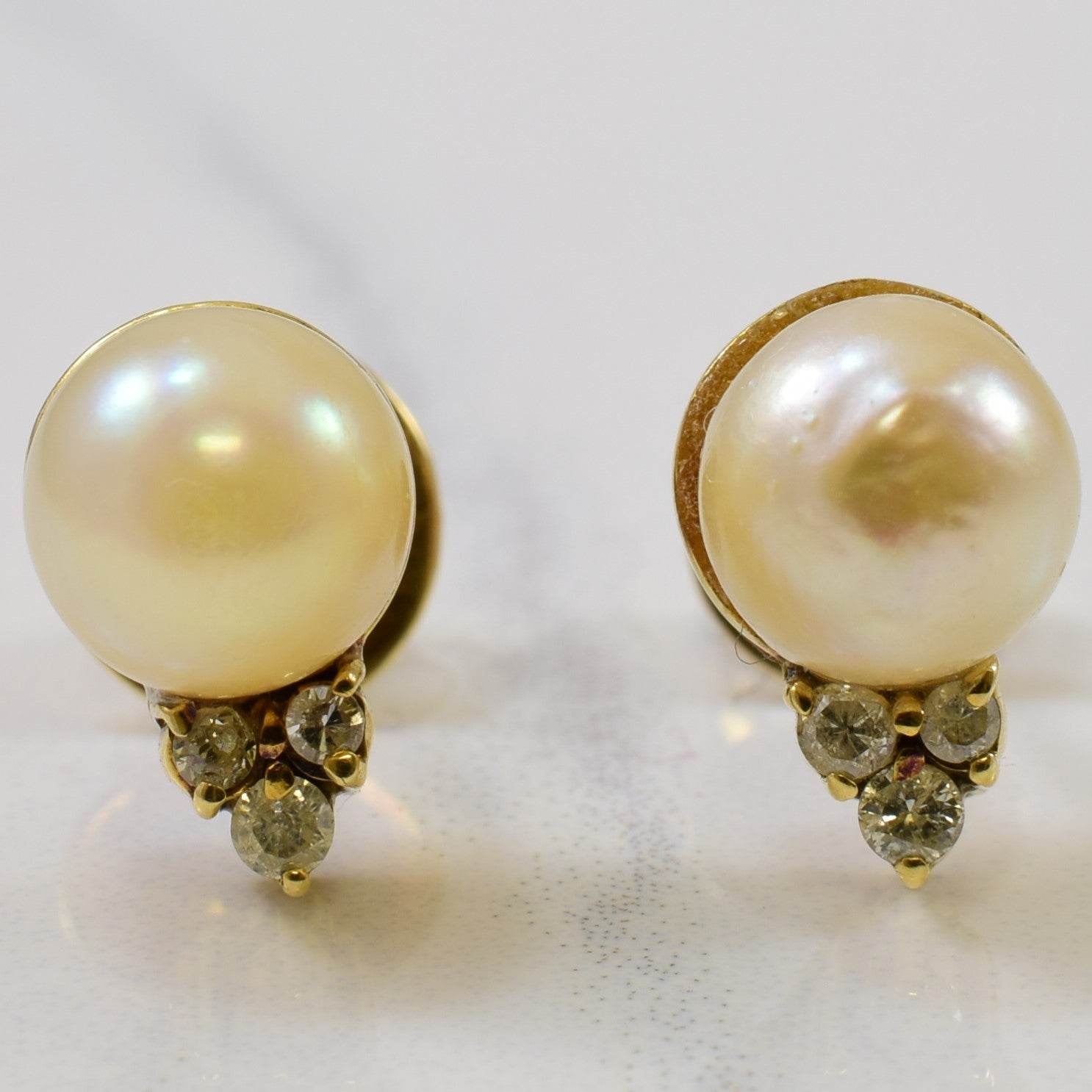 Pearl & Diamond Stud Earrings | 4.25ctw, 0.08ctw |