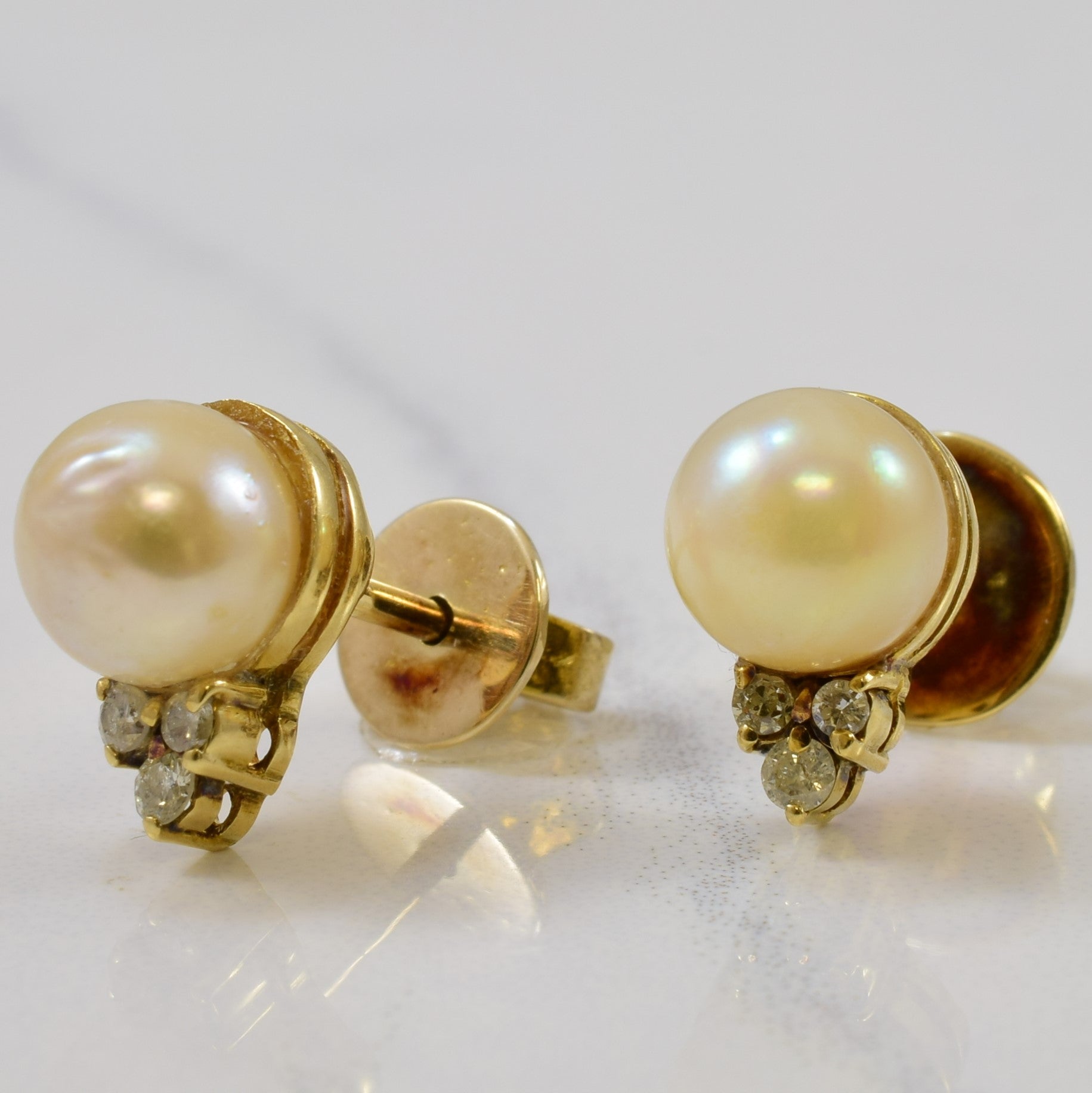 Pearl & Diamond Stud Earrings | 4.25ctw, 0.08ctw |