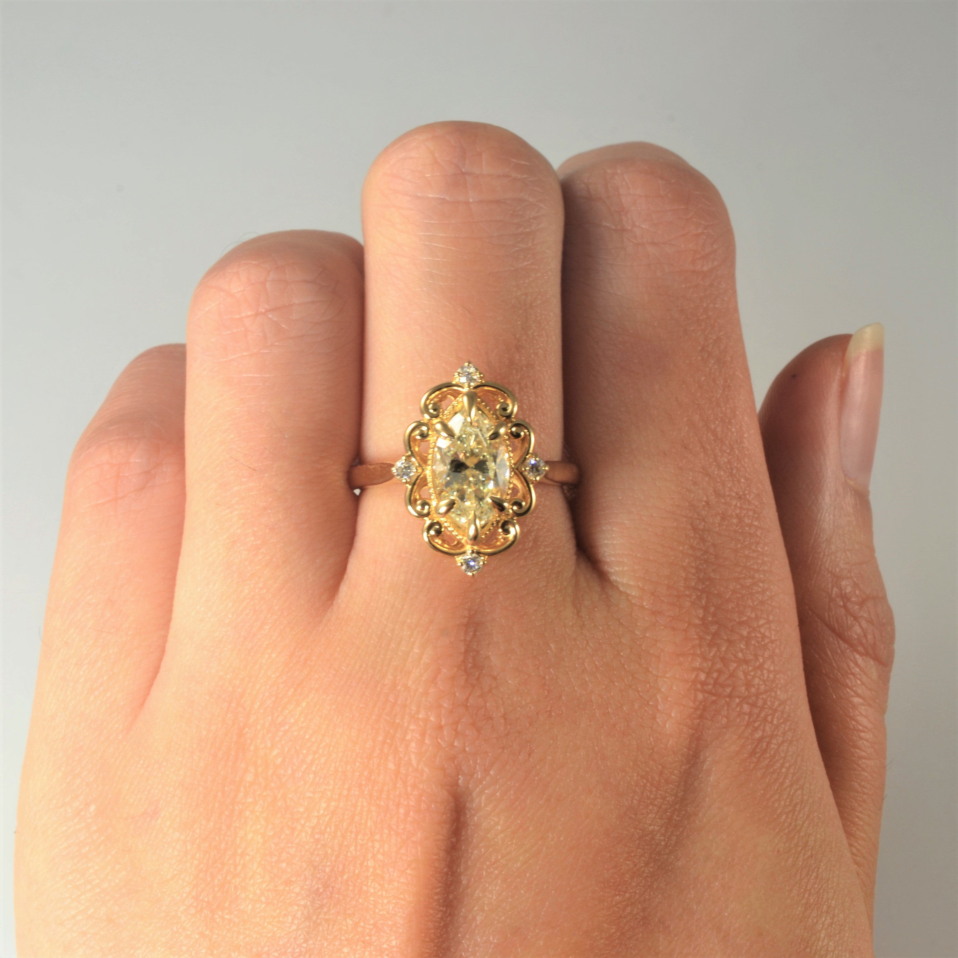 Bespoke' Ornate Filigree Marquise Diamond Ring | 1.71ctw | SZ 7 |