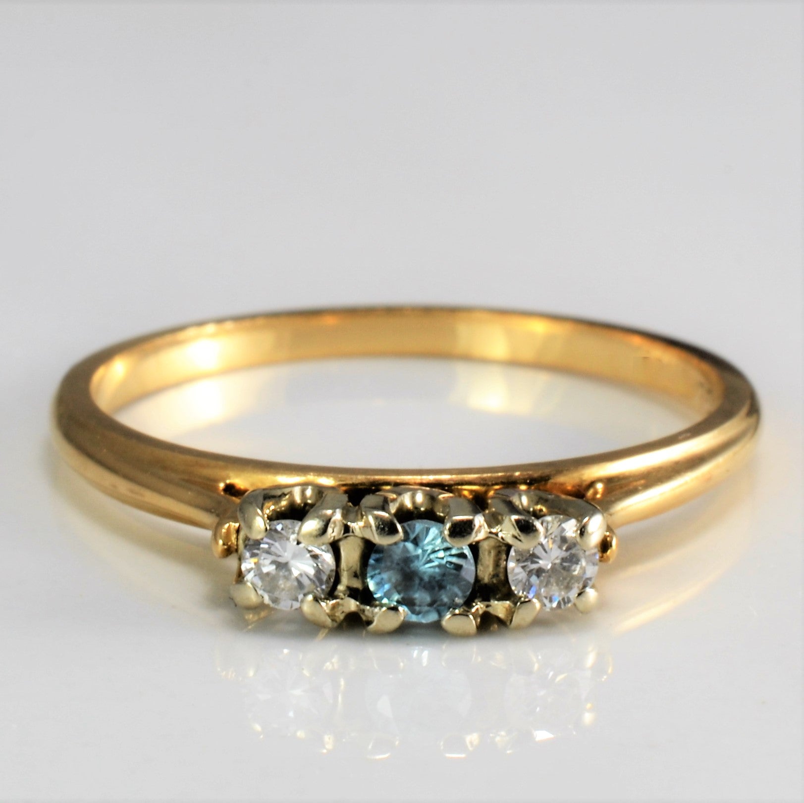 Three Stone Diamond & Blue Zircon Ring | 0.08ctw | SZ 6 |