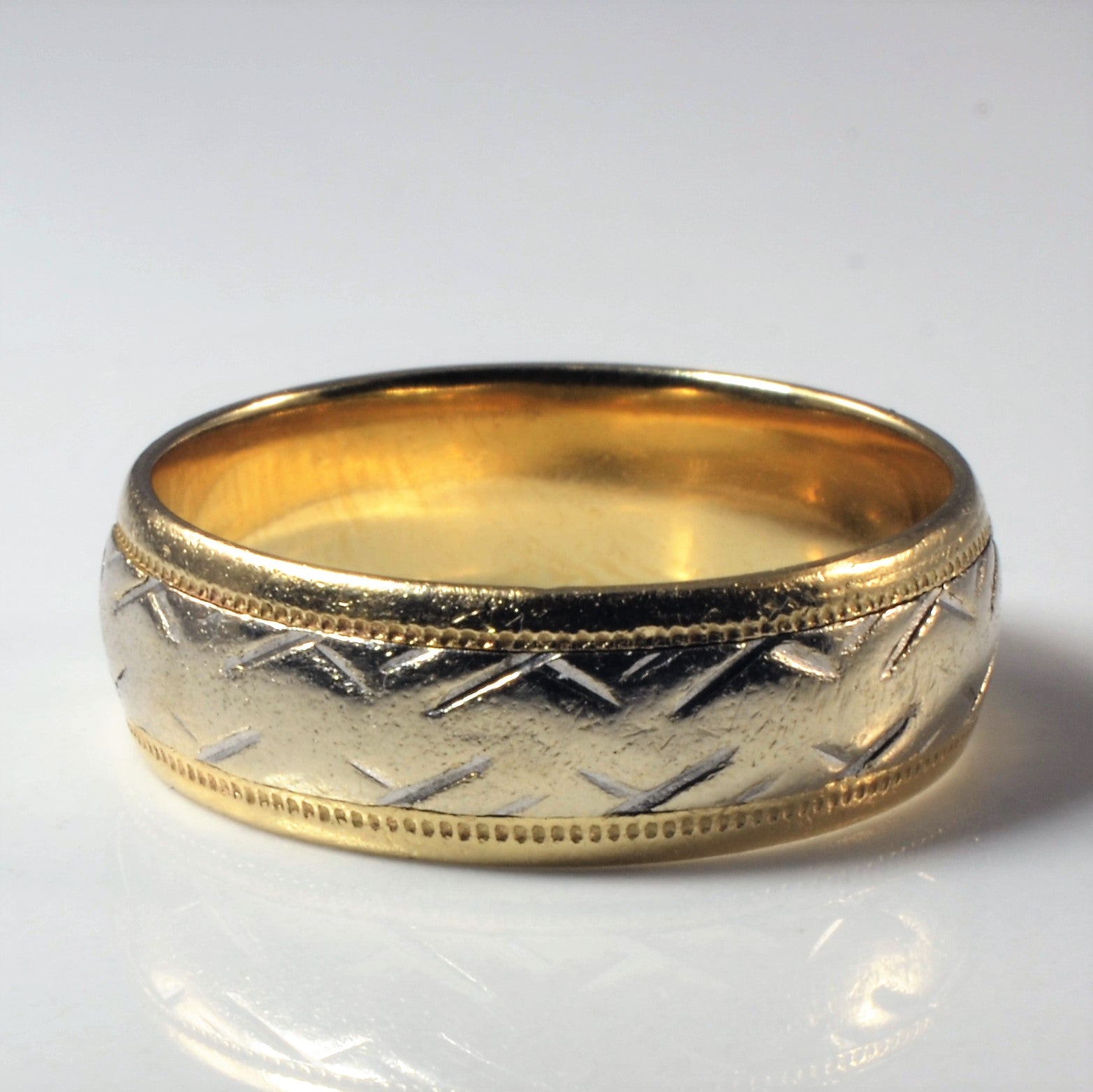 Bague à chevrons milgrain bicolore | Taille 8,5 | 
