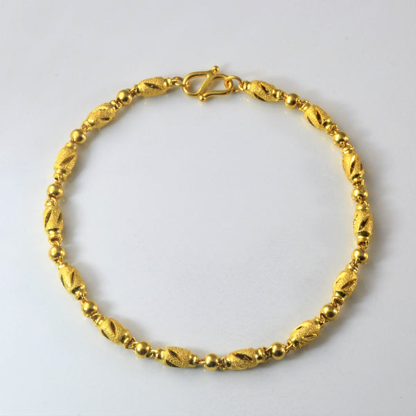 24k Yellow Gold Beaded Chain Bracelet | 7