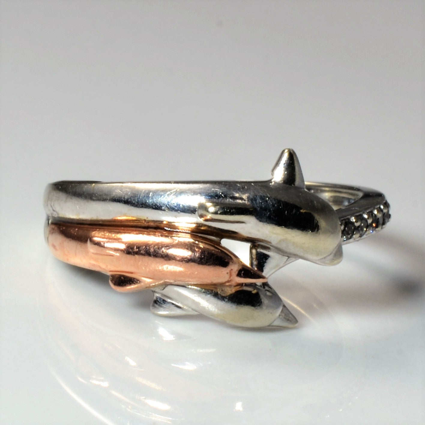 Two Tone Gold Dolphin Diamond Ring | 0.05ctw | SZ 6.25 |