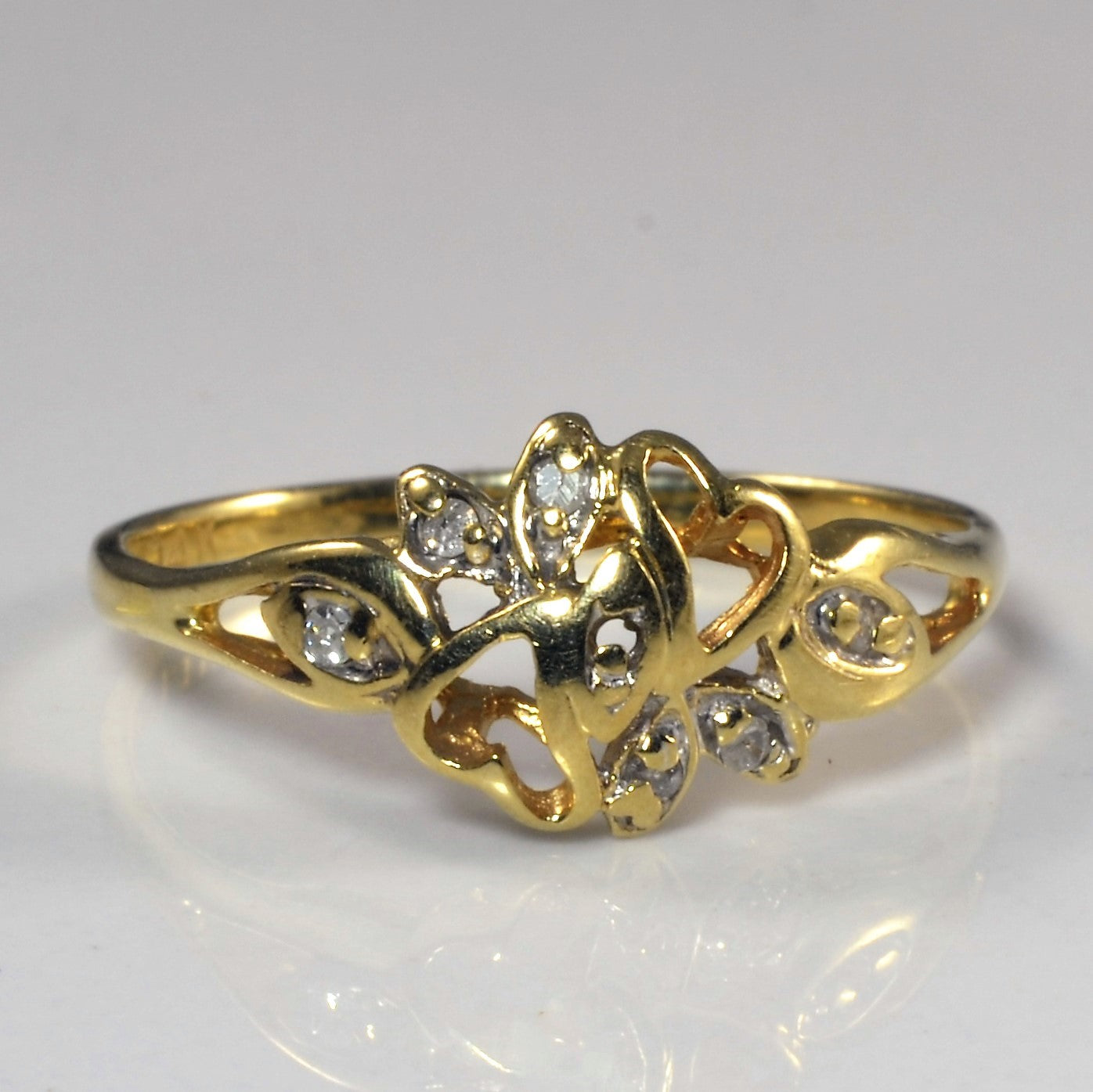 Floral Double Heart Bypass Ring | 0.02ctw | SZ 6.75 |