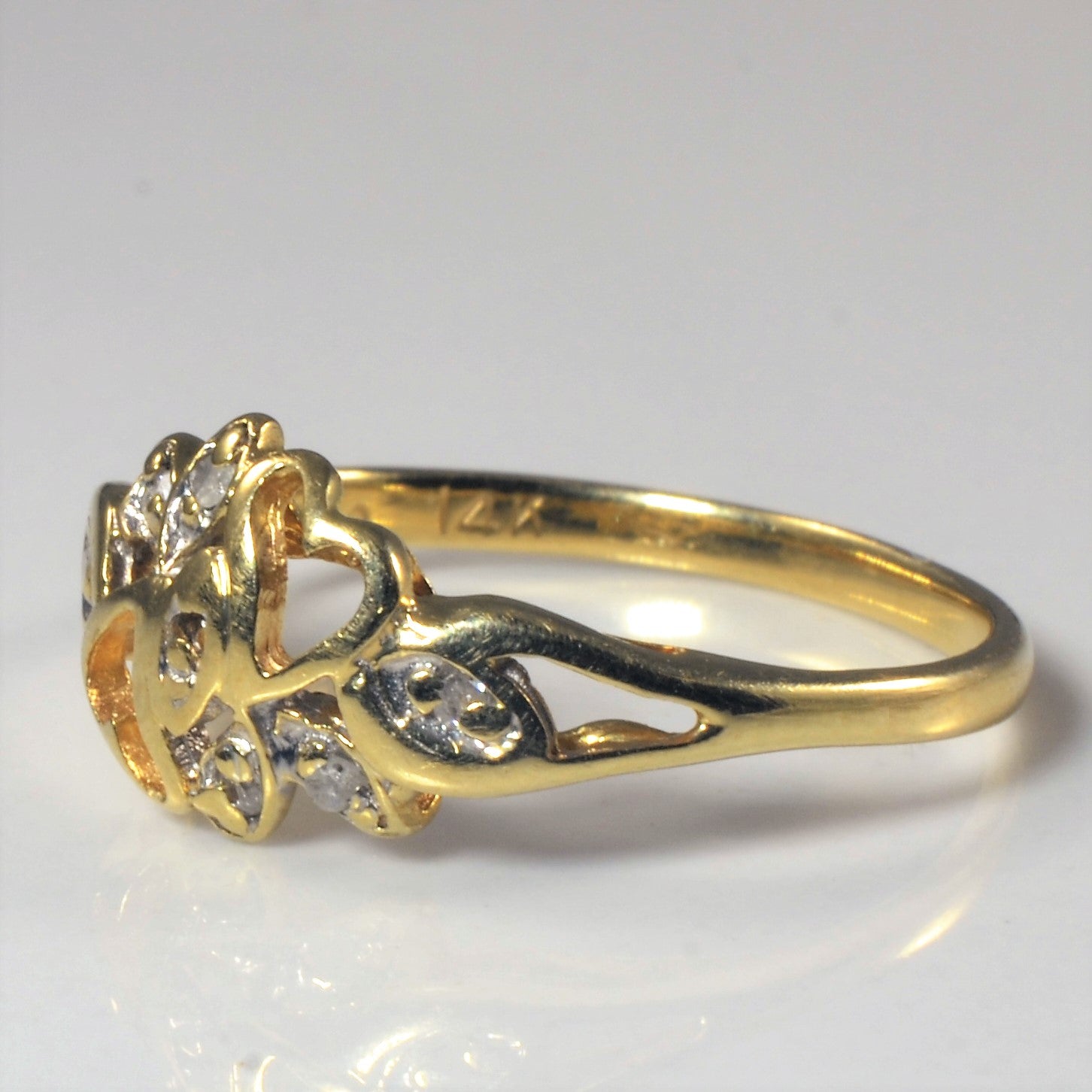 Floral Double Heart Bypass Ring | 0.02ctw | SZ 6.75 |