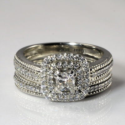 Milgrain Halo Diamond Wedding Set | 0.87ctw | SZ 5.75 |