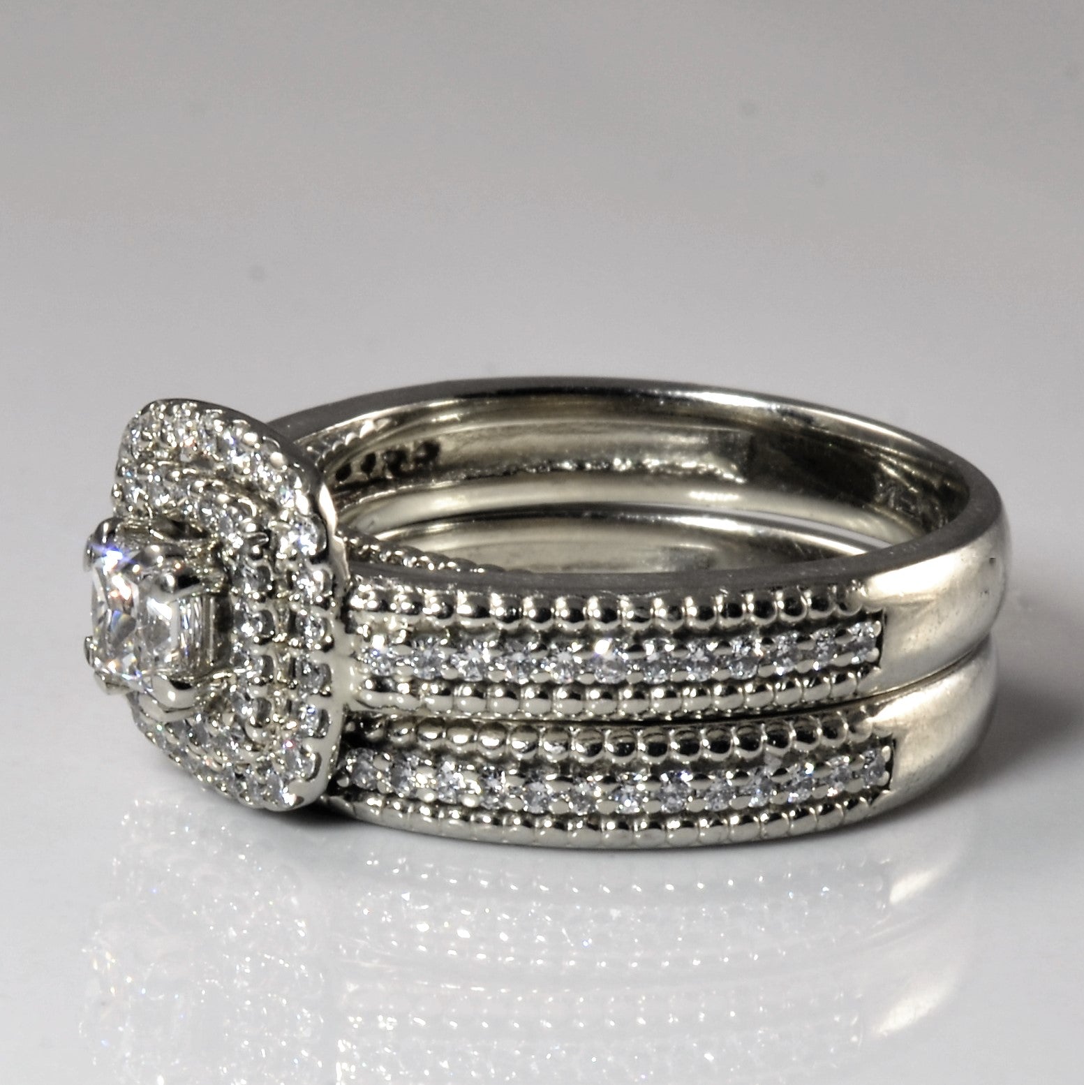 Milgrain Halo Diamond Wedding Set | 0.87ctw | SZ 5.75 |